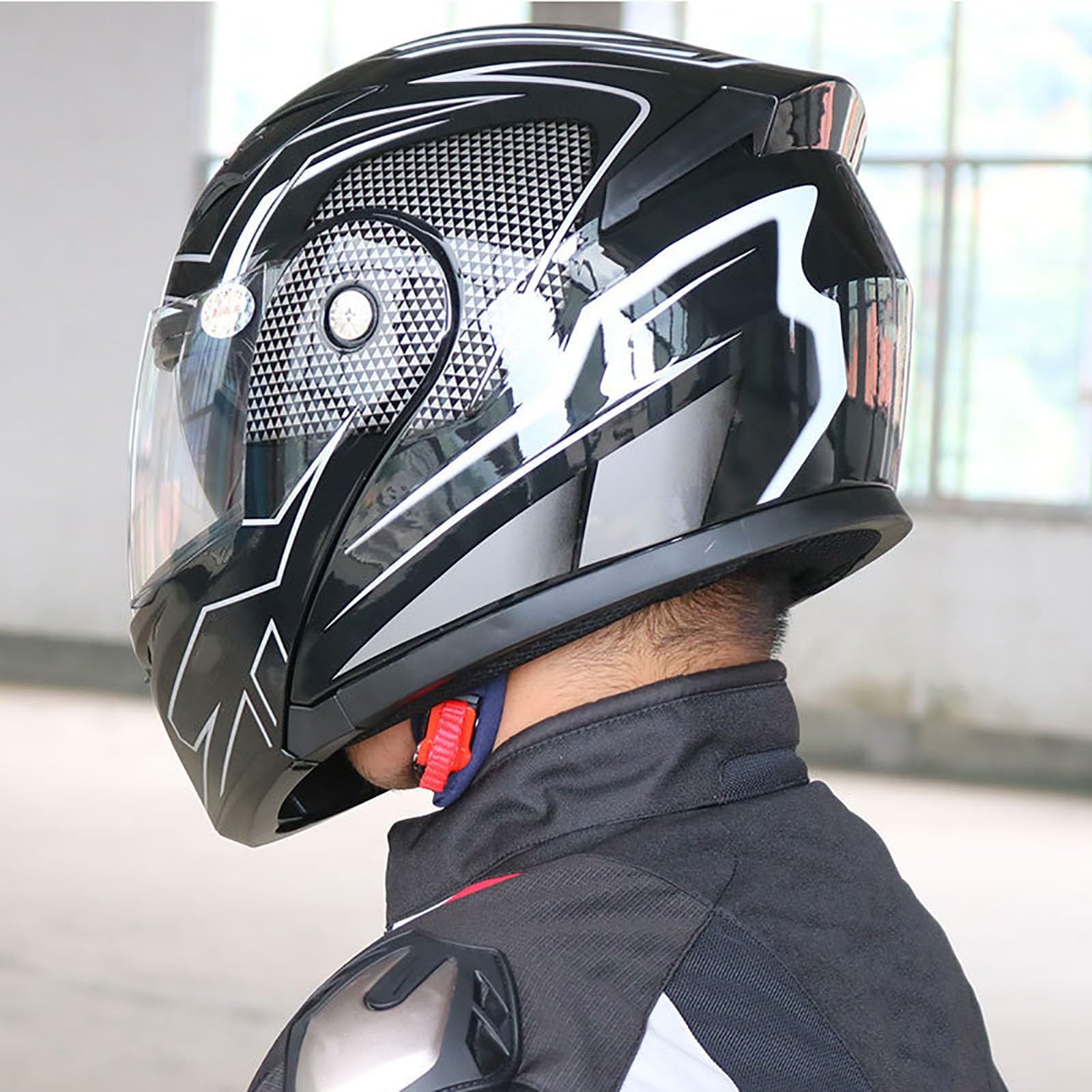 Casco Integrale modulare Moto con Doppia Visiera e Prese d'Aria Multiple, Casco da Moto Flip-up omologato DOT/ECE per Uomo e Donna, Casco Moto,ciclomotore e Scooter E,L(59-60cm)