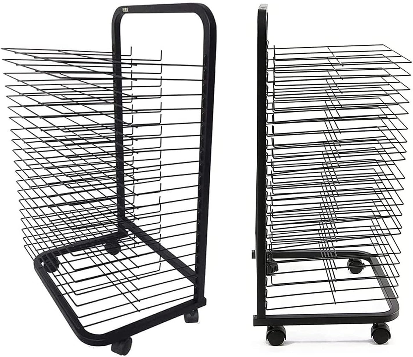 Mobile Art Drying Rack - 20 Layer Metal Wire Organizer for Paintings, Prints & Artwork - Flexible Shelves for Classroom & Studio - Black Powder Coated Finish
