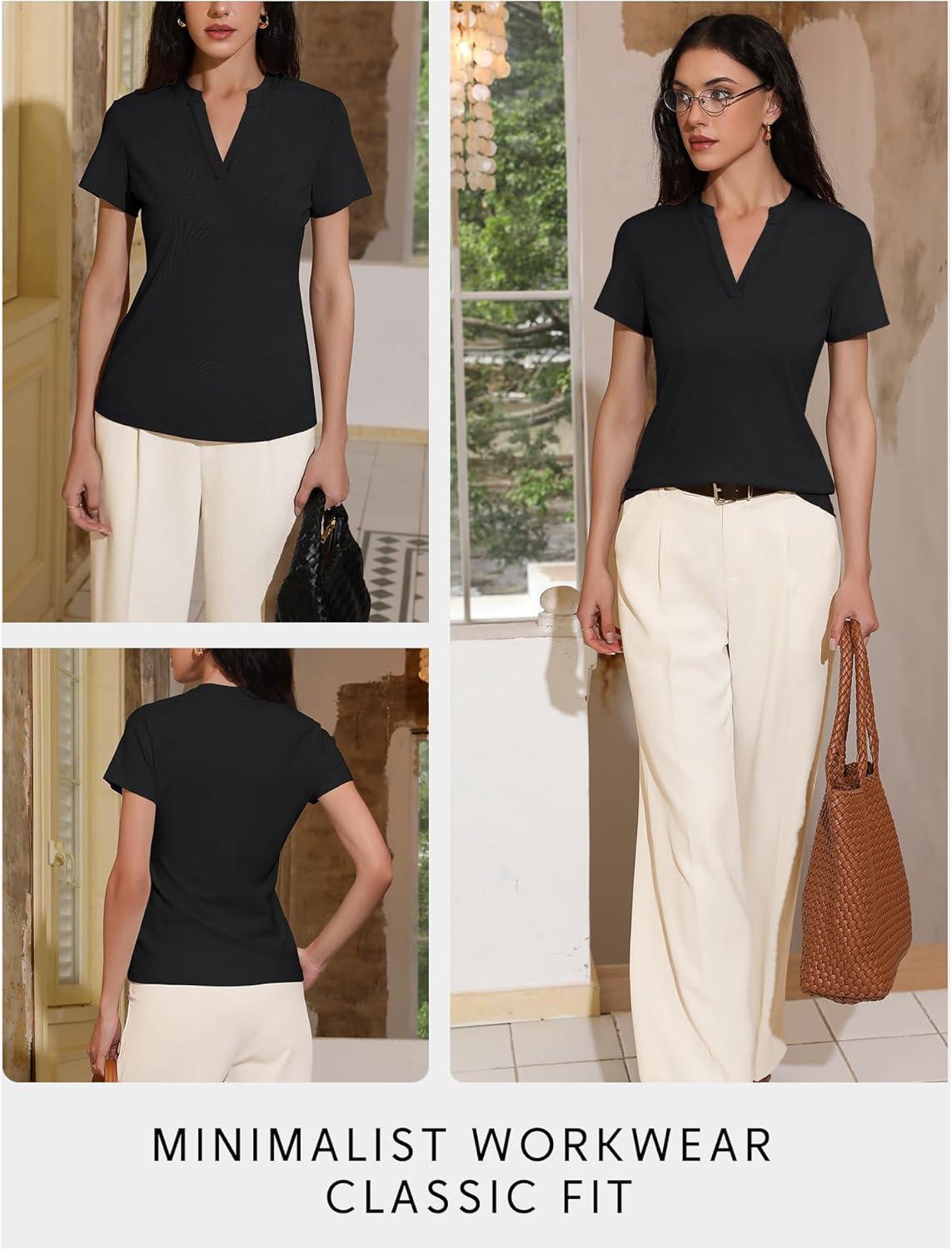 Women's V Neck T-Shirts 2025 Trendy Summer Short Sleeve Casual Tees Slim Fit Basic Tops for Work - Image 5