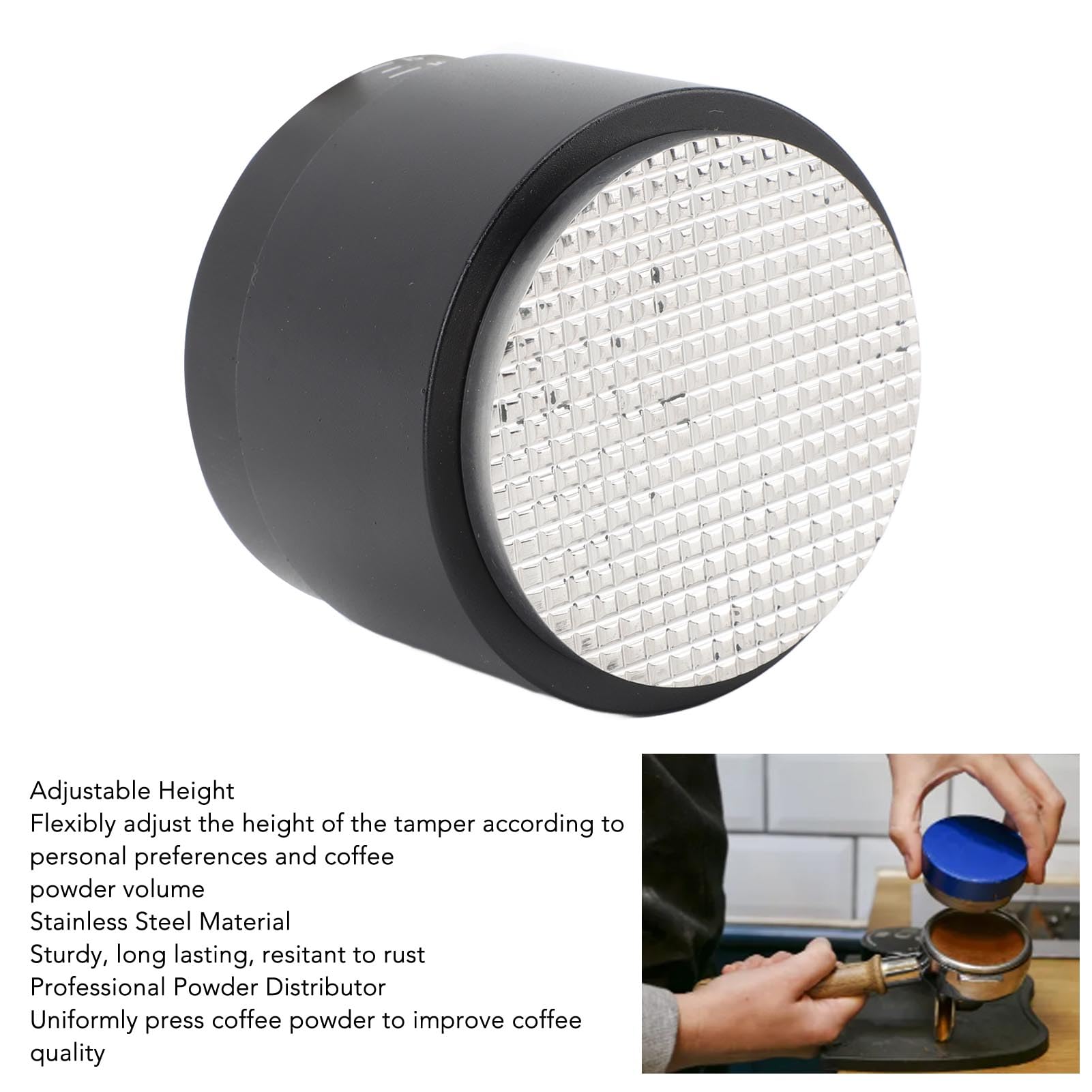 Tampeón de café de 58 mm 3 en 1 Distribuidor de café Tamper Altura de acero inoxidable Herramienta de manipulación de mano de café ajustable para uso comercial en el hogar (Tipo 1)
