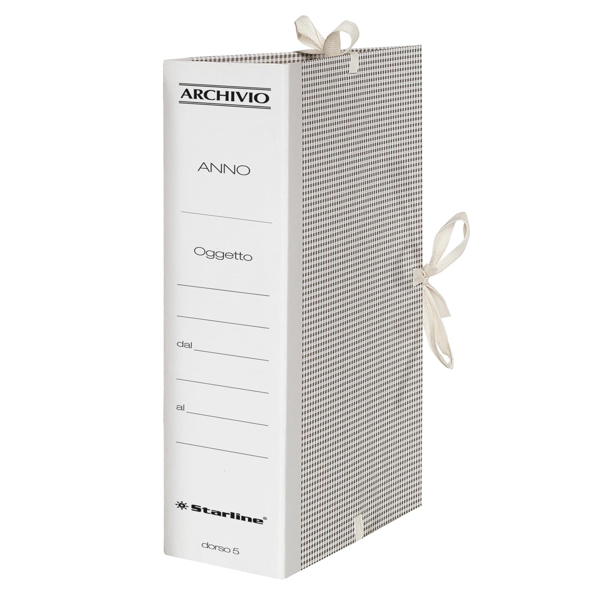 25 Faldoni - Cartelle archivio con lacci DORSO 5 CM - 25x35cm - In cartone rigido rivestito - adatto per archiviazione documenti, colore GRIGIO-BIANCO-NERO