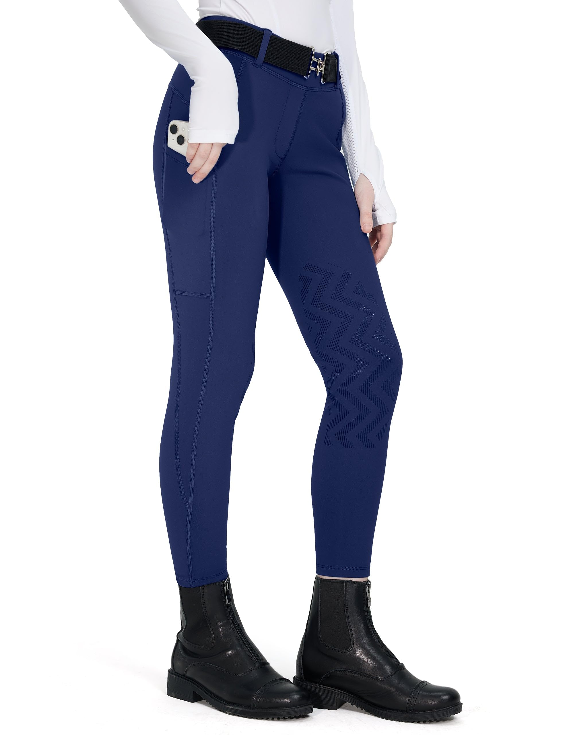 FitsT4 Sports Pantalon d'équitation en polaire pour filles - Avec poches - Avec empiècement au genou