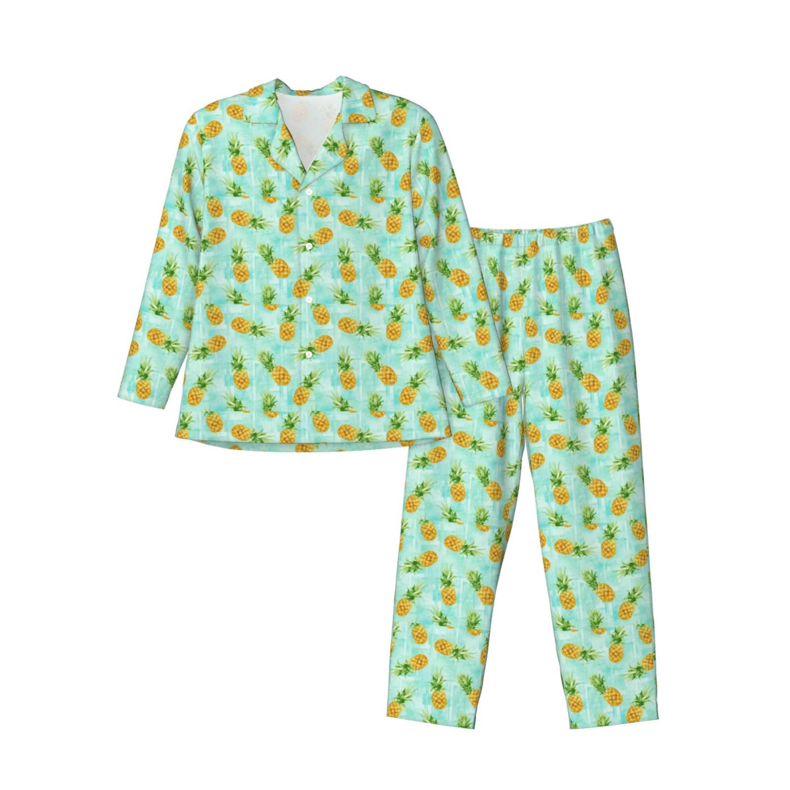 Ananas verde. Stampa da uomo a maniche lunghe pigiama set pigiameria due pezzi Home Travel Outfit Lounge Pants