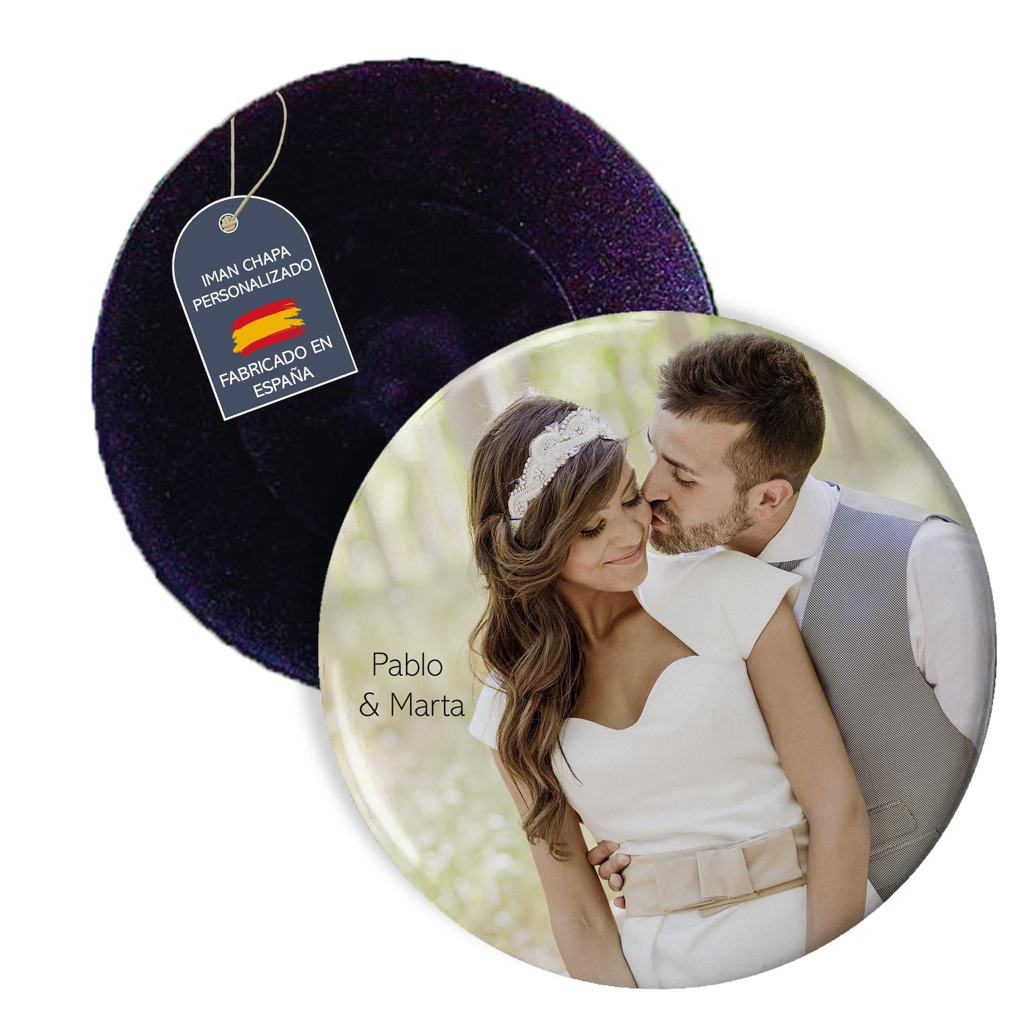 Personalisierte Magnete. Personalisierte Anstecker. Kommunionsgeschenke für Gäste. Hochzeitsgeschenke. Personalisierte Fotogeschenke. Mengenrabatte. Magnetanstecker 59 mm. 250 Stück.