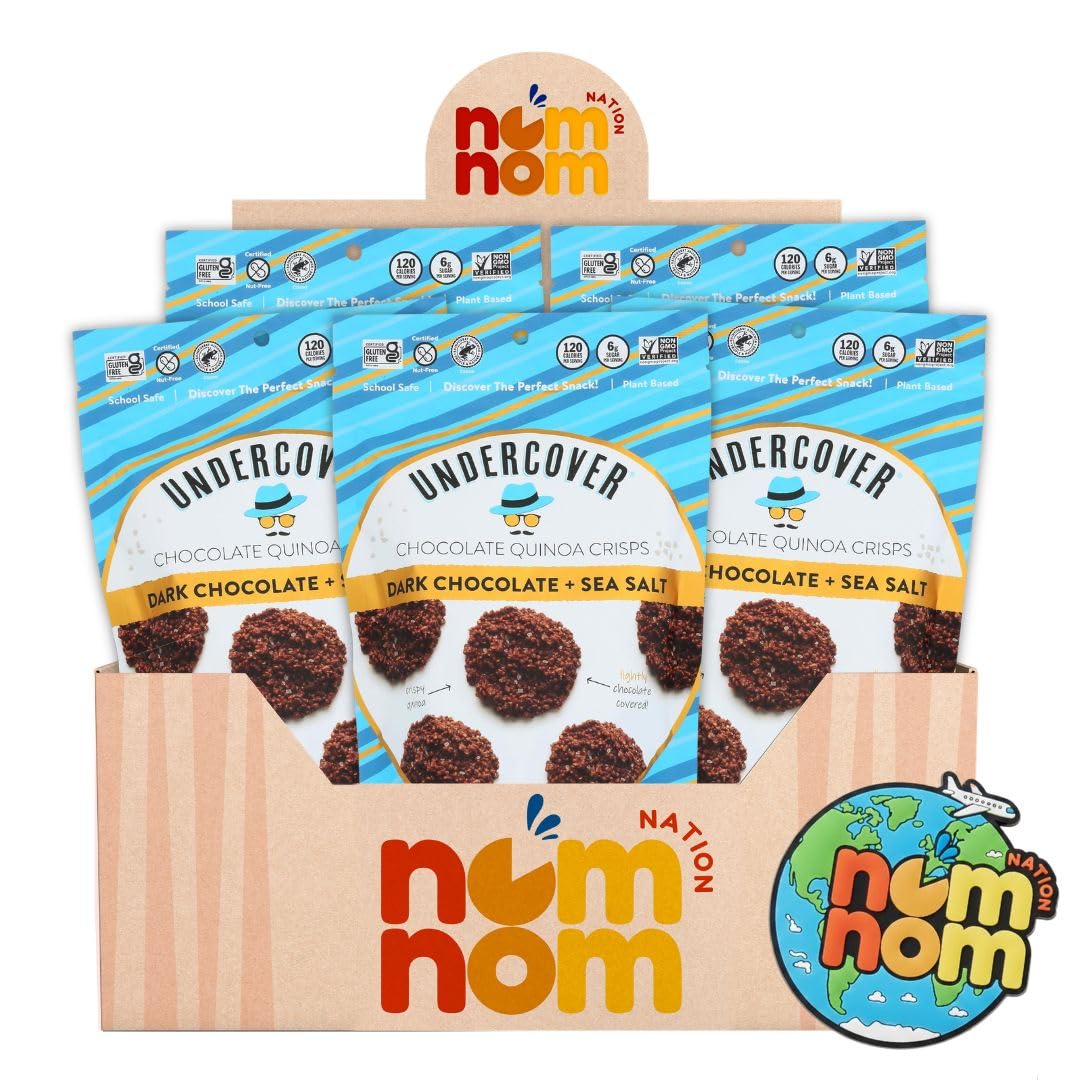 Undercover Quinoa Bites Quinoa Drk Choc Ss – 3 oz, Pack of 5 – Puffed Quinoa Chocolate Crisps – Quinoa Crisps Snack Puffs – Healthy Snacks Chips – Dark Chocolate Bites with a Random Item – 6 Items