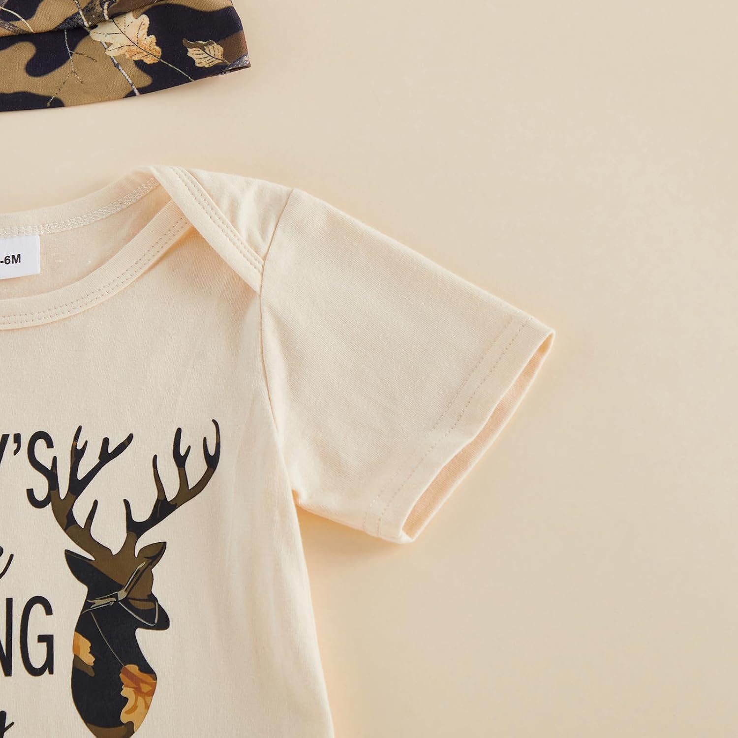 Newborn Baby Boy Summer Clothes Daddy’s Hunting Buddy Deer Printed Short Sleeve Romper Pants Hat 3PCS Set