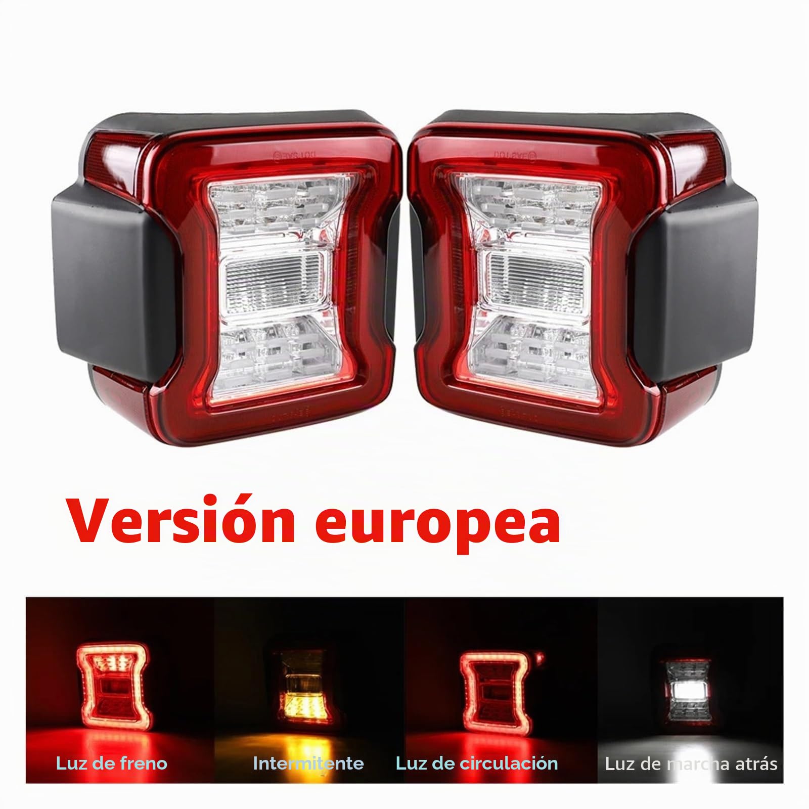 Luz Trasera Coche para Jeep Wrangler JL 2018-2023 2X Luces Traseras LED para Automóvil, Luz De Freno Trasera, Luz De Señal De Giro Y Marcha Atrás Traseras Después Luces(Clear Euro Version)