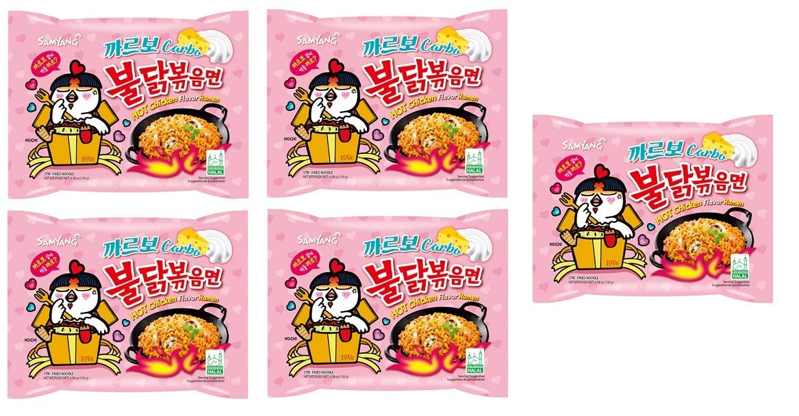 Samyang Buldak Carbo Hot Chicken Flavour Ramen Instant Korean Noodles - 130gm*5Pack (Pack of 5) (Imported)-image-29