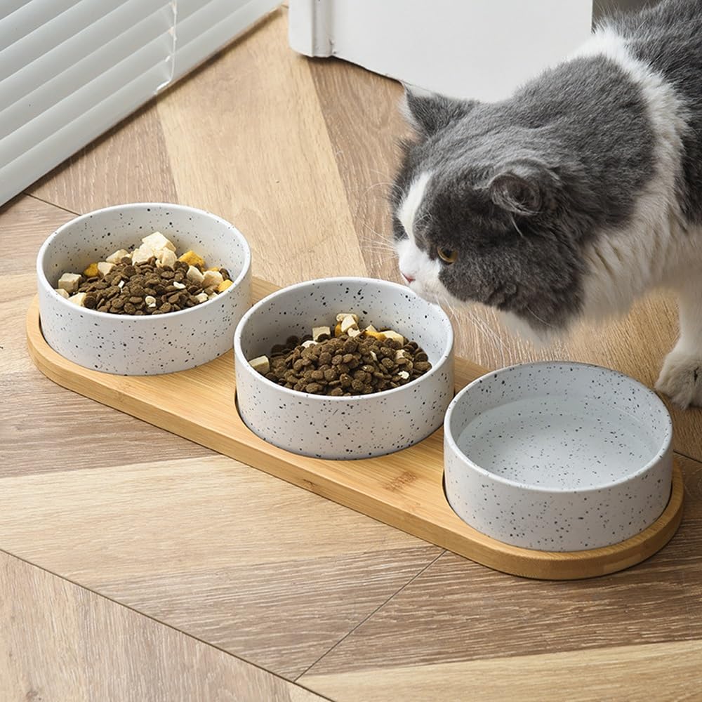 Ceramiczna miska dla psa Obciążona miska na karmę dla psa z drewnianą podkładką Miska na karmę dla zwierząt, miska na mokrą lub suchą karmę i wodę, akcesoria dla kotów domowych(Single tray)