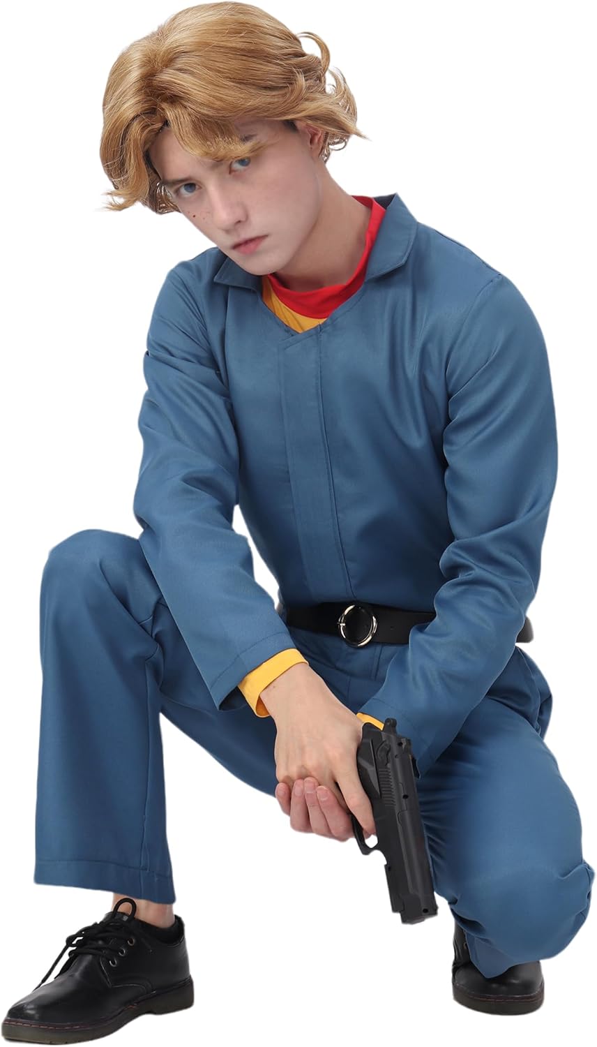 DAZCOS Curly Cosplay for Men Blue Jumpsuit Coveralls Horror Game Costume for Halloween - Image 3