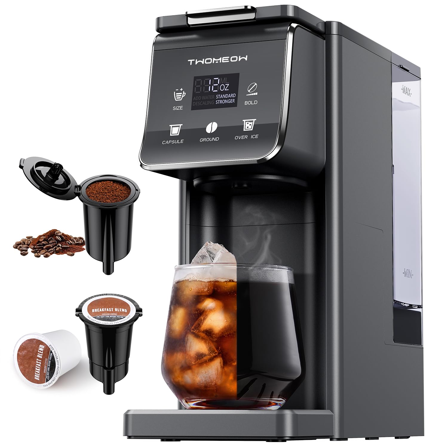 K Cup Coffee Maker With Bold Setting Single Serve Hot Iced Coffee Maker for K-Cup and Grounds 52oz