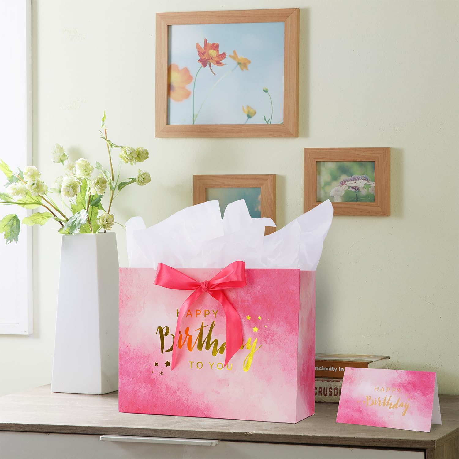 PrintGuru Sacchetto Regalo Compleanno 33 Cm Con Castello - Include Carta Velina E Biglietto, Viola E Rosa, Per Donne E Bambine