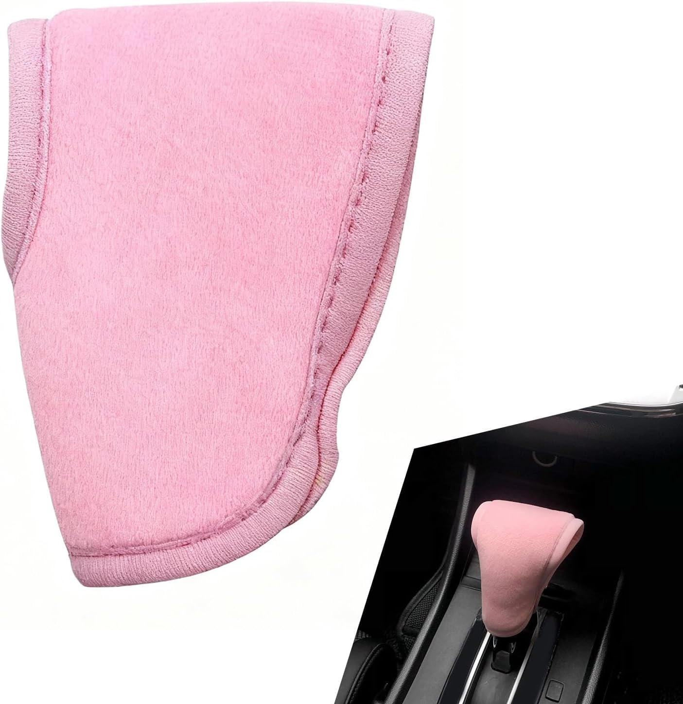 Car Gear Shifter Knob Cover, Flannel Anti‑Slip Shift Lever Protective Cover, Automotive Interior Decor Accessories, Universal Fit for Most Vehicle Interiors, Pure Pink