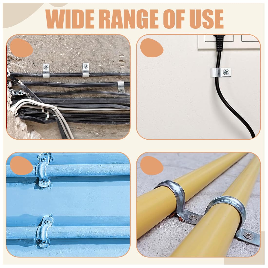 36 Pezzi Collari per Tubi 4mm Fermacavo Unico Foro in Acciaio Inox V2A Supporti a U Morsetti per Tubi Collari Heavy Duty Fissaggi per Cavi Ø 4-5mm Tubazioni per Acqua Tubi PVC Installazione