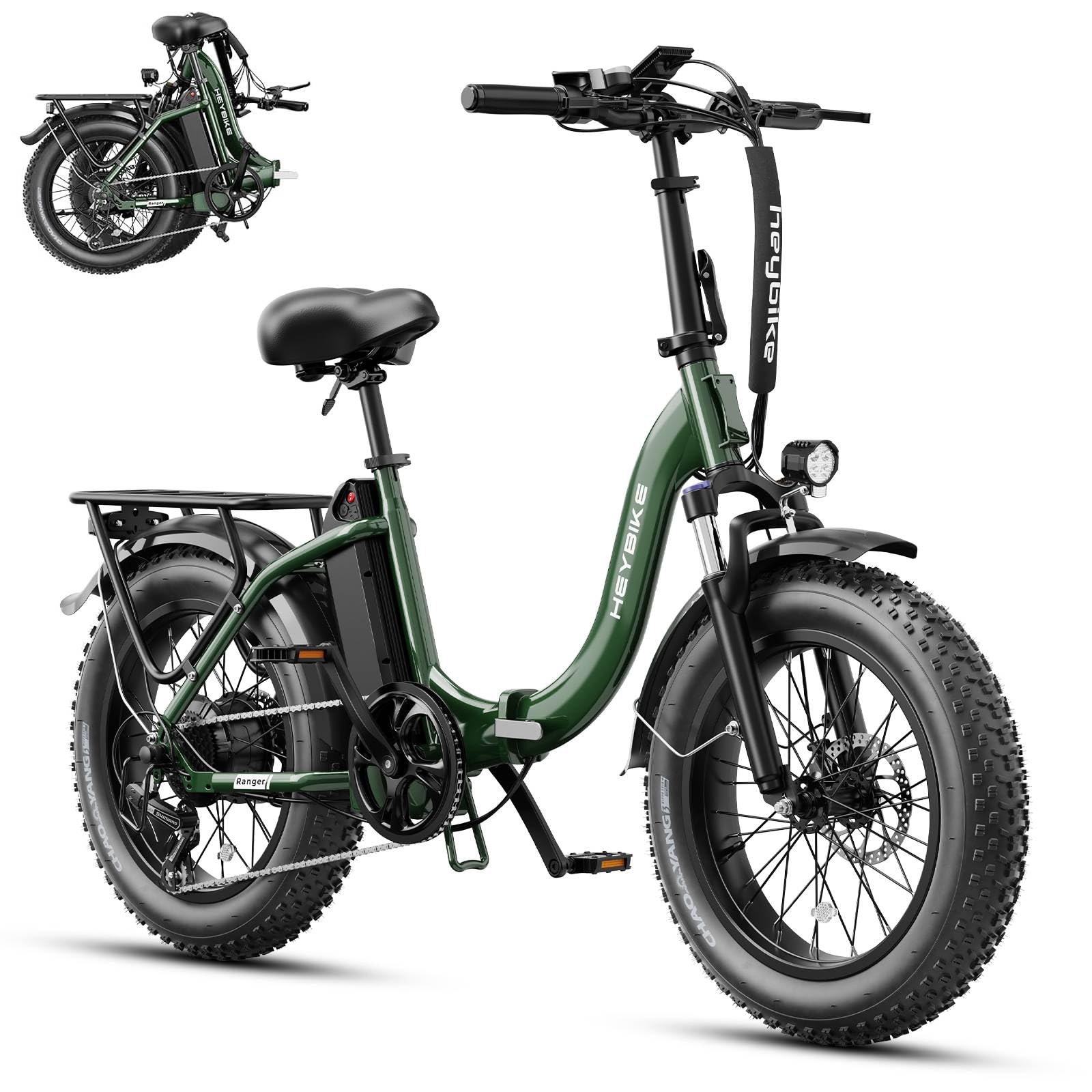 Heybike Ranger 2.0 Foldable Electric Bike for Adults, 20"×4 Fat Tire Ebike with 1400W Peak Motor, 28 MPH Max Speed, 600Wh Removable Battery, Up to 65 Miles Range, Front Suspension Step-Thru E Bike