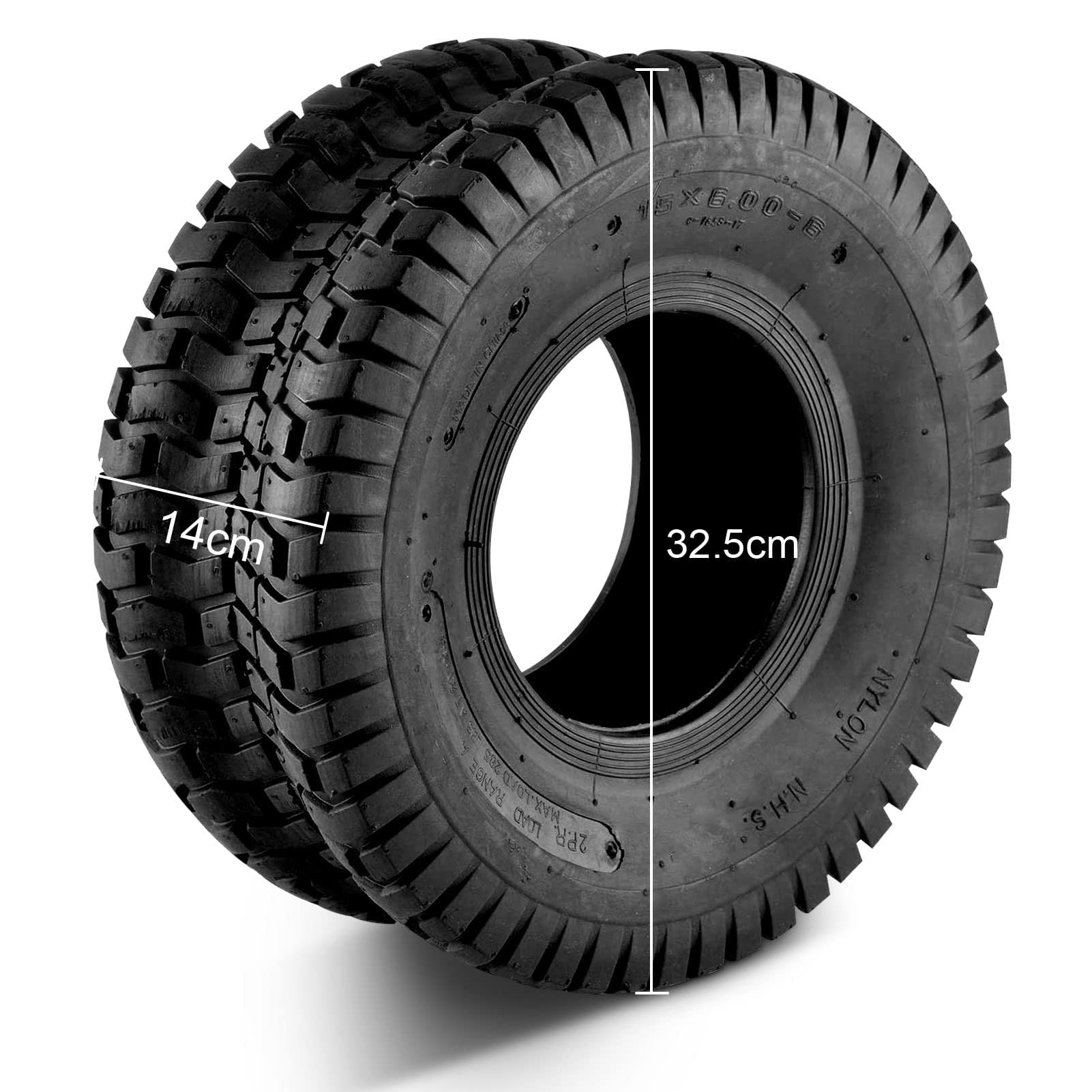 Youyijia 2xReifenmantel 2xSchlauch 15 x 6.00-6 TL 2PR Reifen für Rasentraktor Aufsitzmäher Rasenmäherreifen