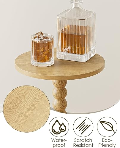 Miniatura 5 de Masupu Mesa auxiliar redonda, mesa auxiliar pequeña para espacios pequeños, mesa de bebida con pedestal con patas de madera maciza para sala de