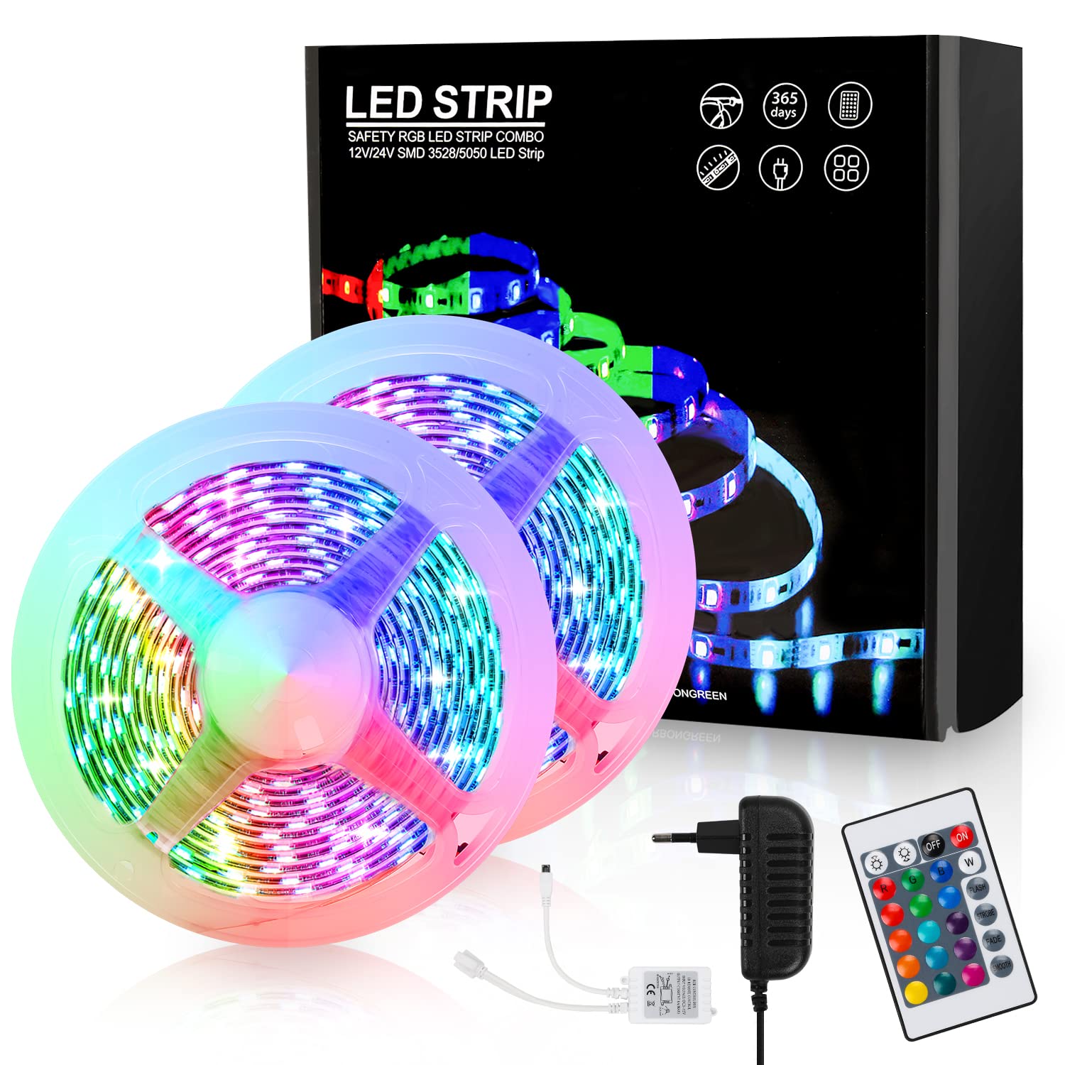 Bande LED SMD 5050 - 30 m - Bande LED RVB autocollante - Changement de couleur - Avec télécommande - Pour l'éclairage de la maison, une fête, une cuisine, un rétroéclairage TV