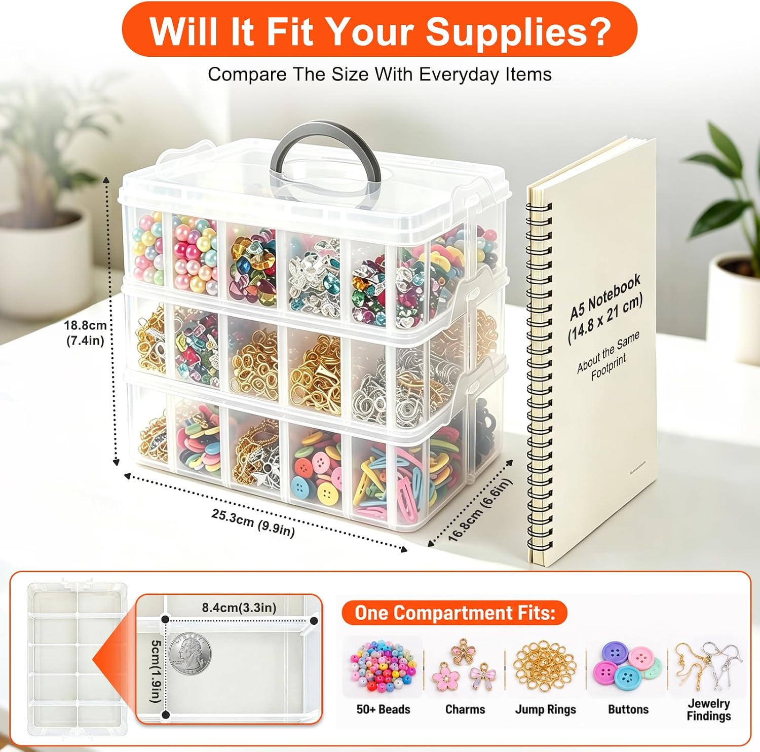 3-Tier Stackable Storage Container Box, 30 Compartments