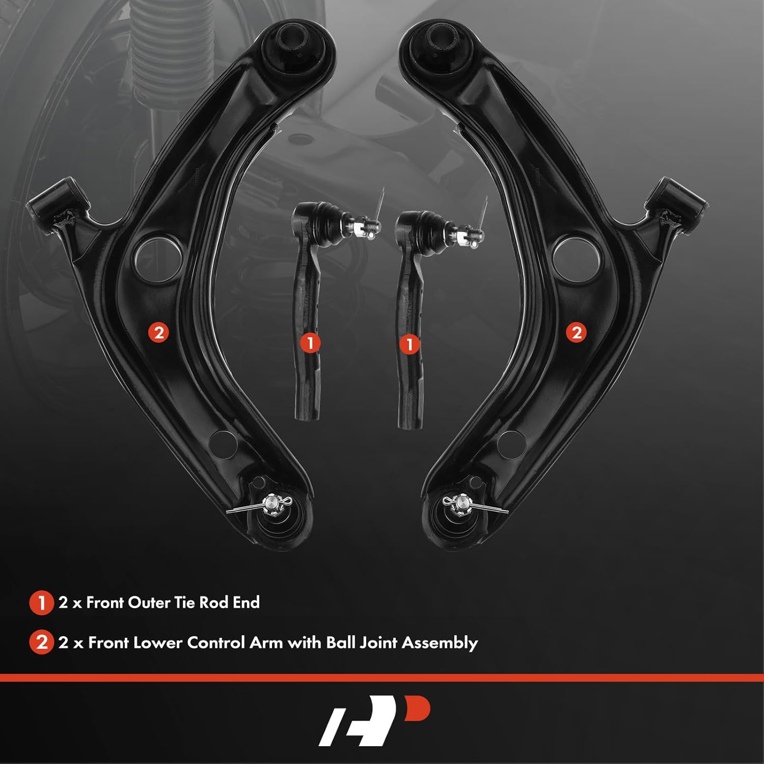 A-Premium Set of 4, Front Lower Control Arm, Outer Tie Rod End, Compatible with Toyota Prius C 2012-2019, Toyota Yaris 2006-2014