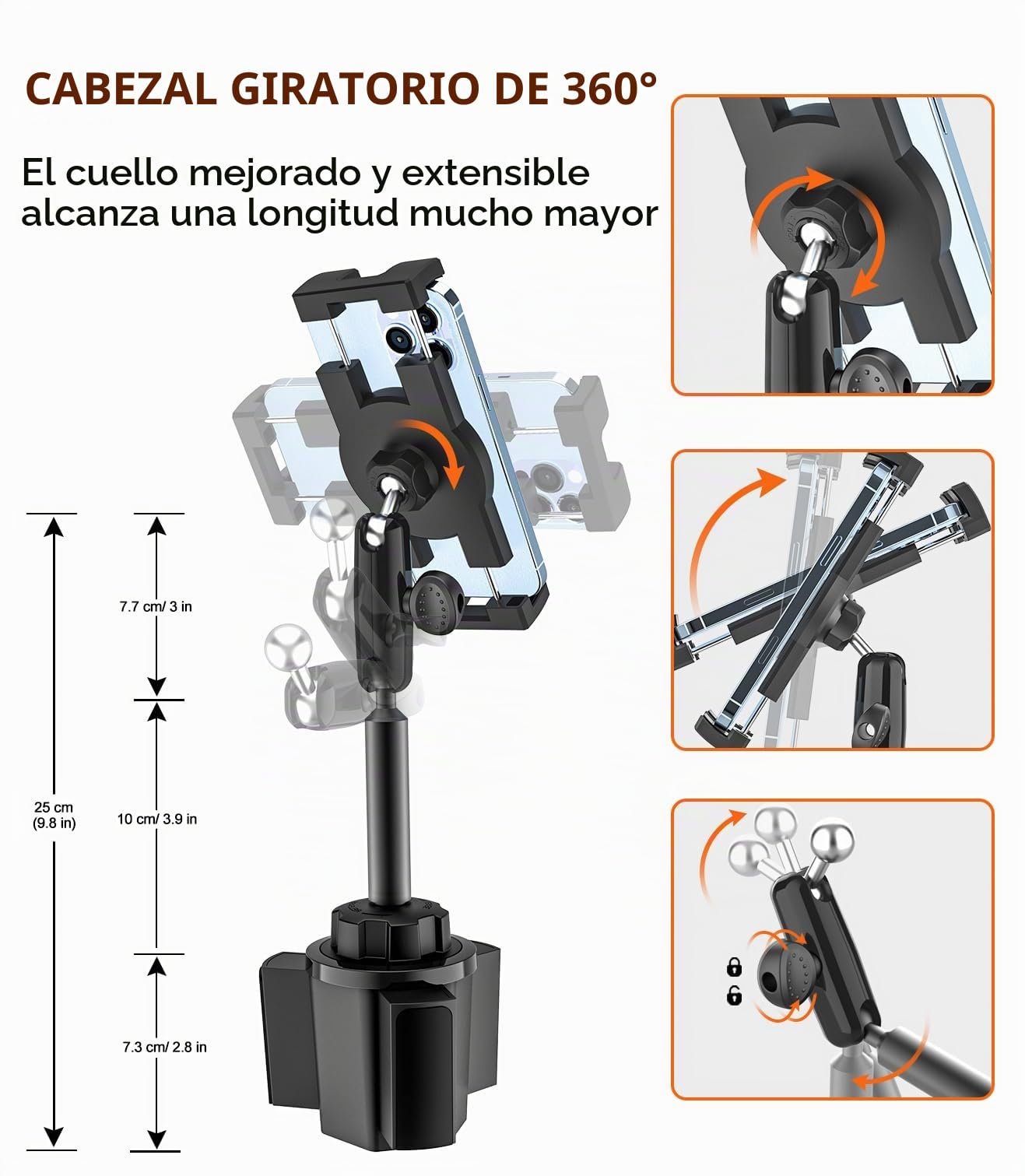 Soporte Tablet Coche Portavasos Resistente - Estable y Duradero | Soporte Tablet Camión Taza con Brazo Metal para Tableta y Móvils, iPad Pro Air Mini, Galaxy Tab, Kindle, Lenovo, 4-12.9"