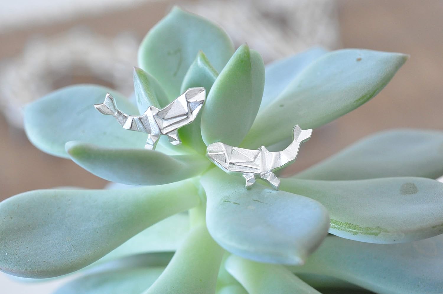 Origami Whale Stud Earrings in Sterling Silver 925 - Image 7