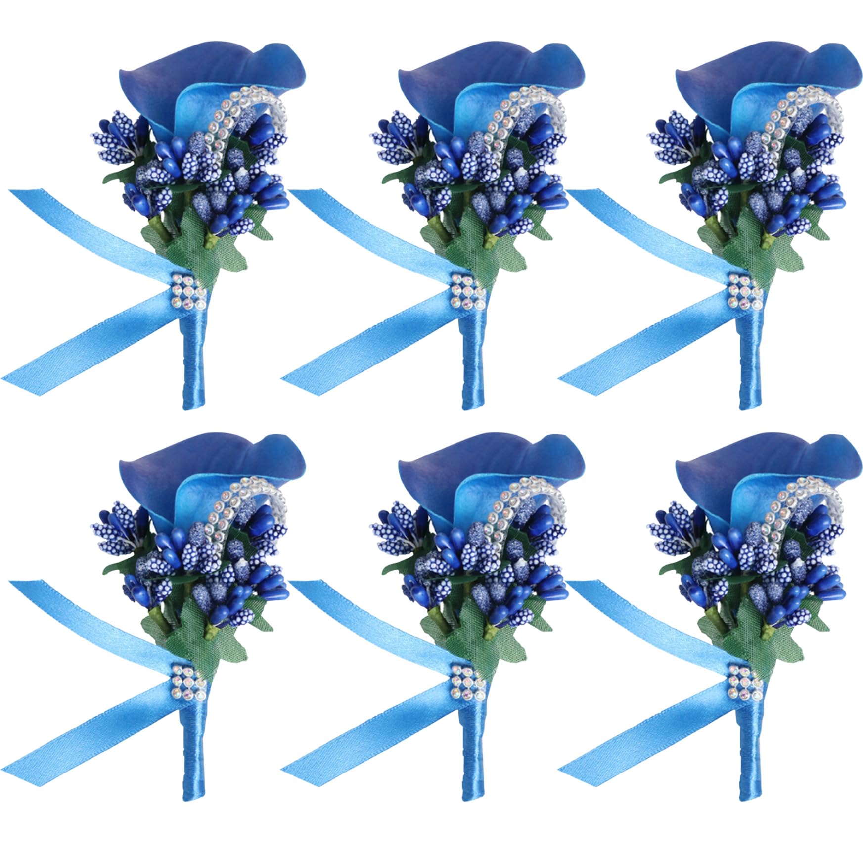 eurNhrN 6pcs Novio Boutonniere Azul Calla Lily Boutonniere Bolsillo Boutonniere para Fiesta de graduación de la Ceremonia del Evento Aniversario Azul Brillante Azul
