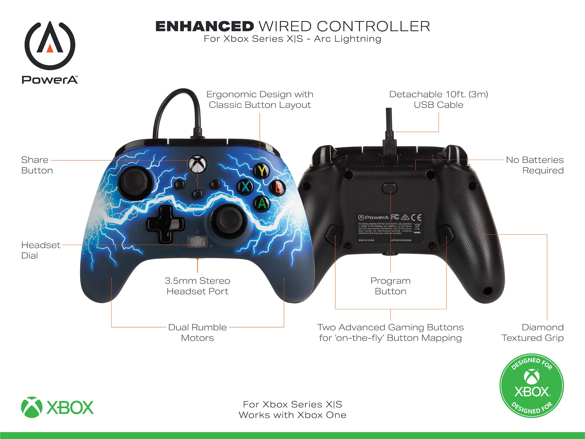 PowerA Enhanced Wired Controller for Xbox Series XS Arc Lightning