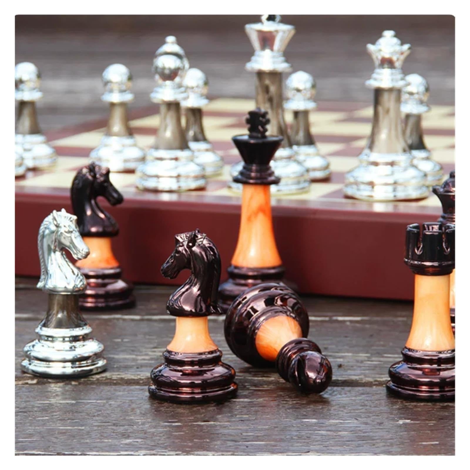 Set di scacchi internazionali in lega di legno di lusso | Tabellone portaoggetti pieghevole portatile, gioco da tavolo retrò europeo e decorazioni for la casa