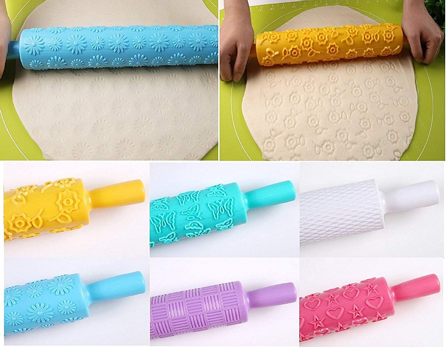 Rodillo Estampado de 8 Piezas, Rodillo de Textura, Superficie no pegajosa, Herramienta de horneado de Pastel de Bricolaje, para Pasteles, Galletas, Pasteles, Pasteles