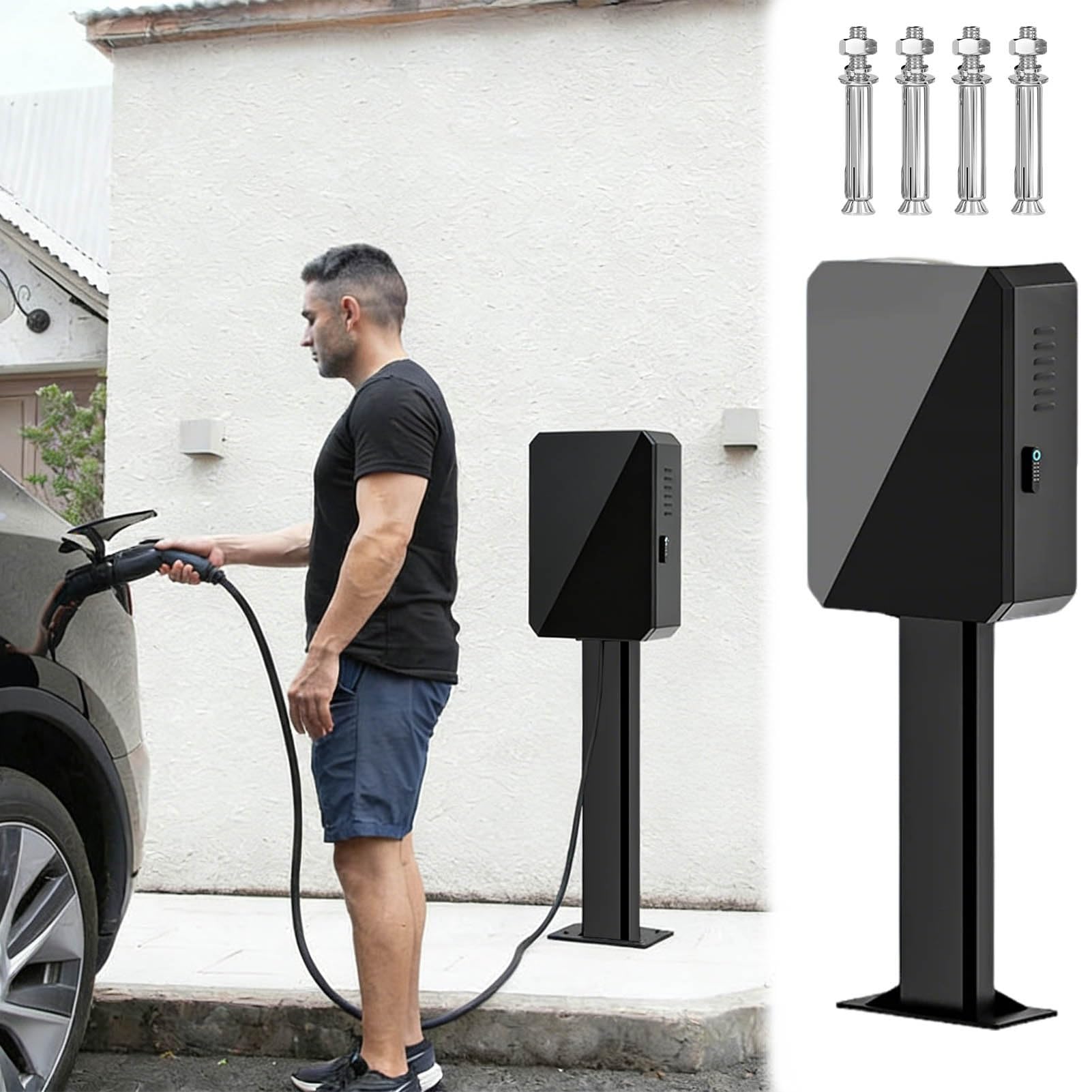 Stacja ładująca EV ze słupkiem, zamykany filar ładowania, odporny na warunki atmosferyczne organizer na kabel ładowarki