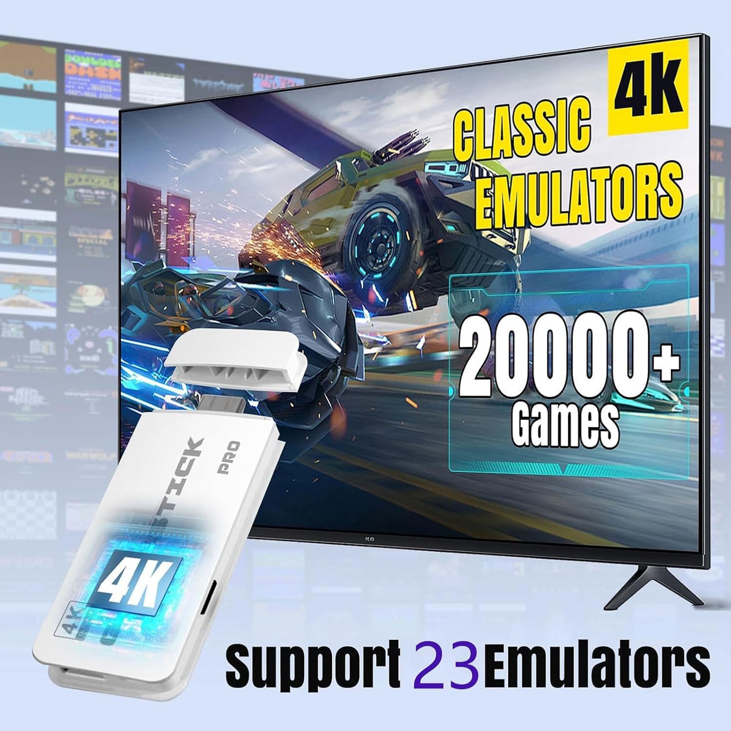 2025 Retro Game Console Stick with 20,000+ Games, 23 Emulators, 4K HDMI Output, Plug & Play TV Video Game System with TF Card & 2 Wide-Grip 2.4GHz Wireless Controllers (45G) — view 3