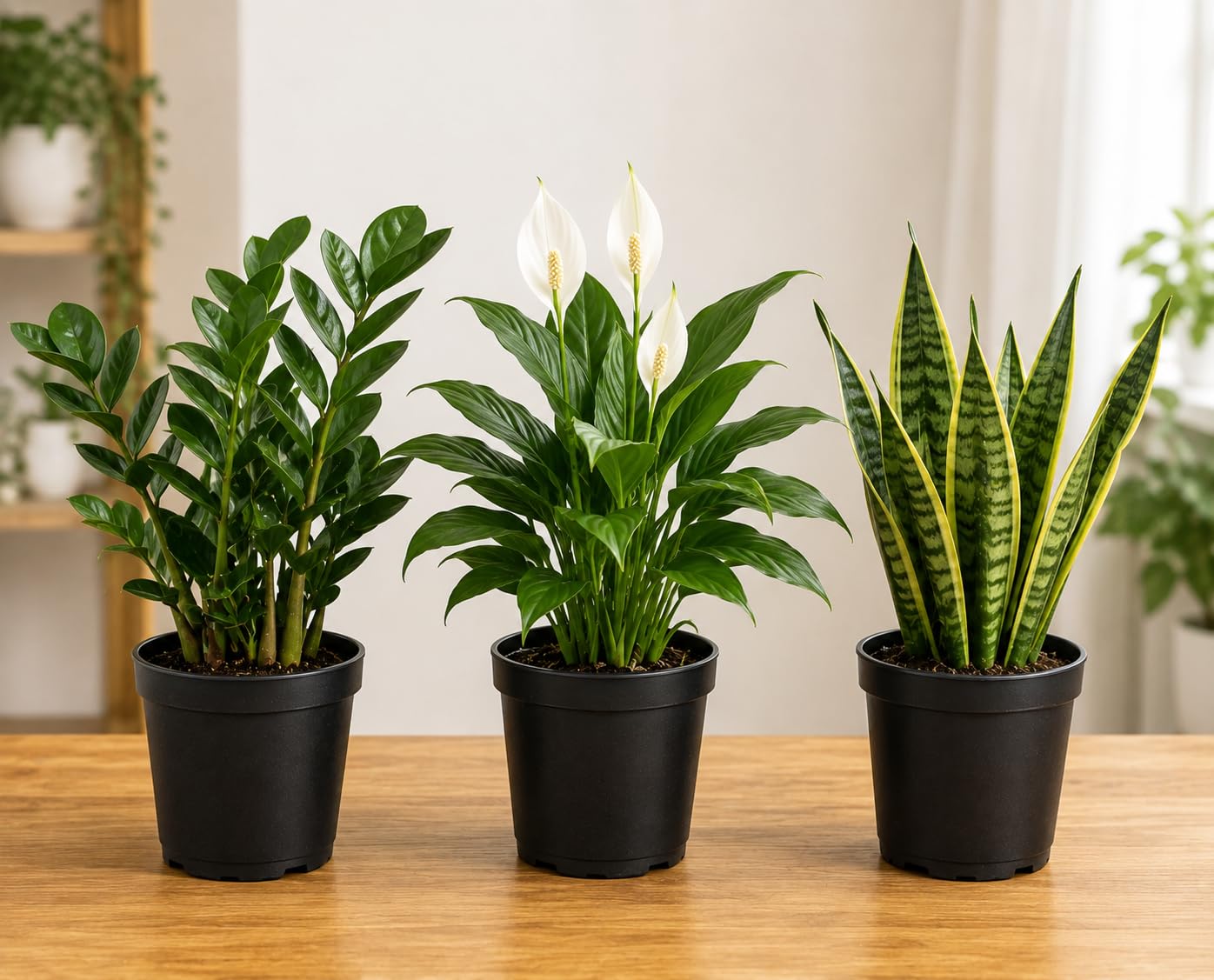 Pack of 3 Indoor Live Plants with 3 Inch Pots – ZZ Plant, Peace Lily & Snake Plant Combo-picture-18