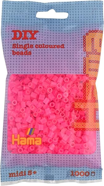 Hama Perlen 207-32 Bügelperlen Beutel mit ca. 1.000 Midi Bastelperlen mit Durchmesser 5 mm in Neon Pink, kreativer Bastelspaß für Groß und Klein - 1