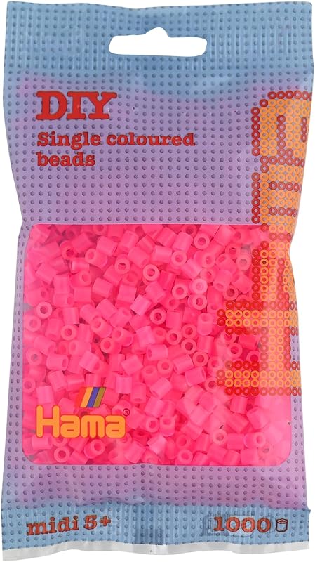 Hama Perlen 207-32 Bügelperlen Beutel mit ca. 1.000 Midi Bastelperlen mit Durchmesser 5 mm in Neon Pink, kreativer Bastelspaß für Groß und Klein