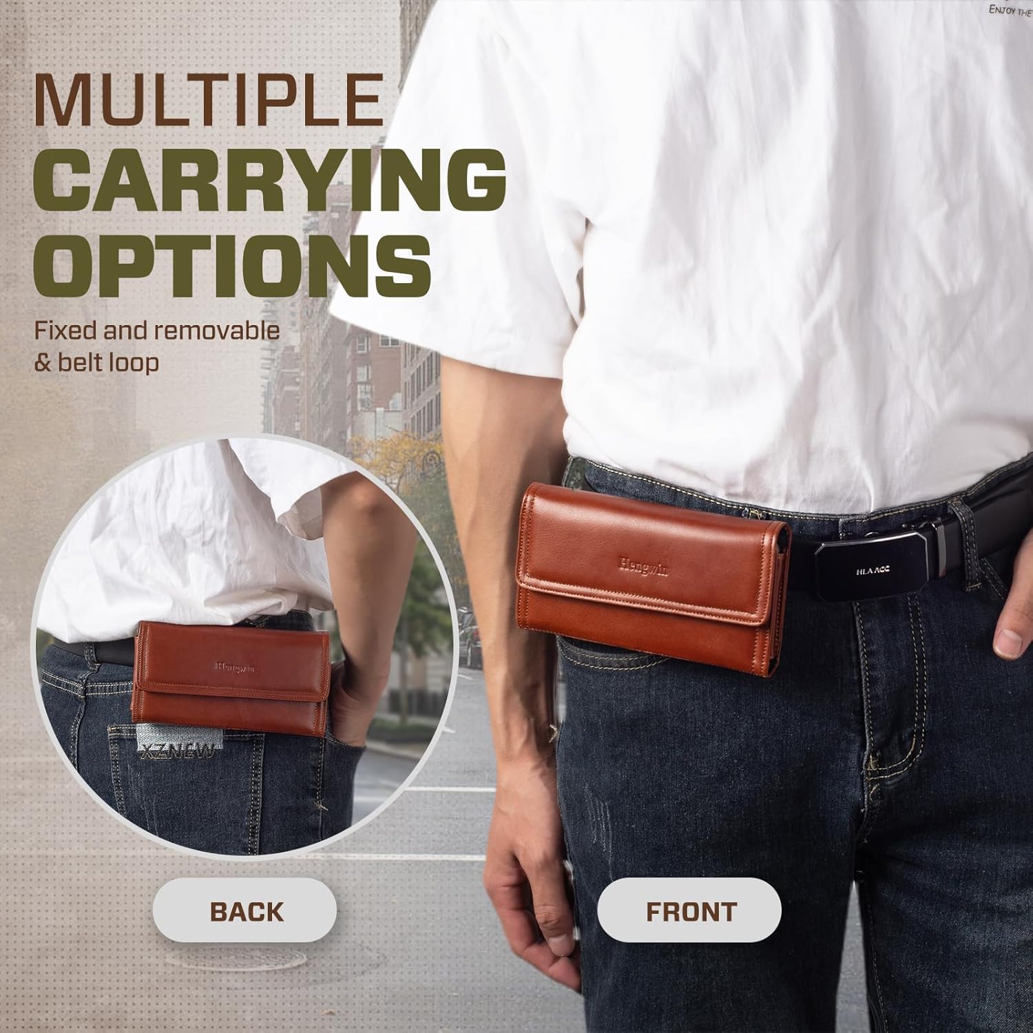 Hengwin Leather Phone Holster Fits for iPhone 17 Pro Max 16 Plus 15 Pro Max 13 Pro Max 12 Pro Max Samsung Galaxy S25 Edge S24 Ultra A15 A25 A54 Belt Case Magnetic Cell Phone Holder Belt Pouch (Brown) - Image 6