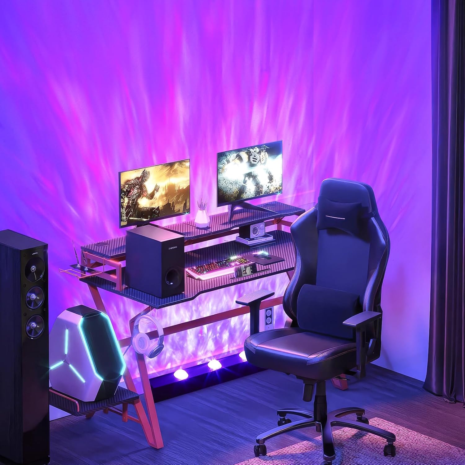 RGBW LED Ocean Wave Projection Light, 28W Enhanced & Completely Silent, Cool Ambient & Romantic Color Changing Lighting for Bedroom, Gaming Room, Home, Bar, Living Room Decor