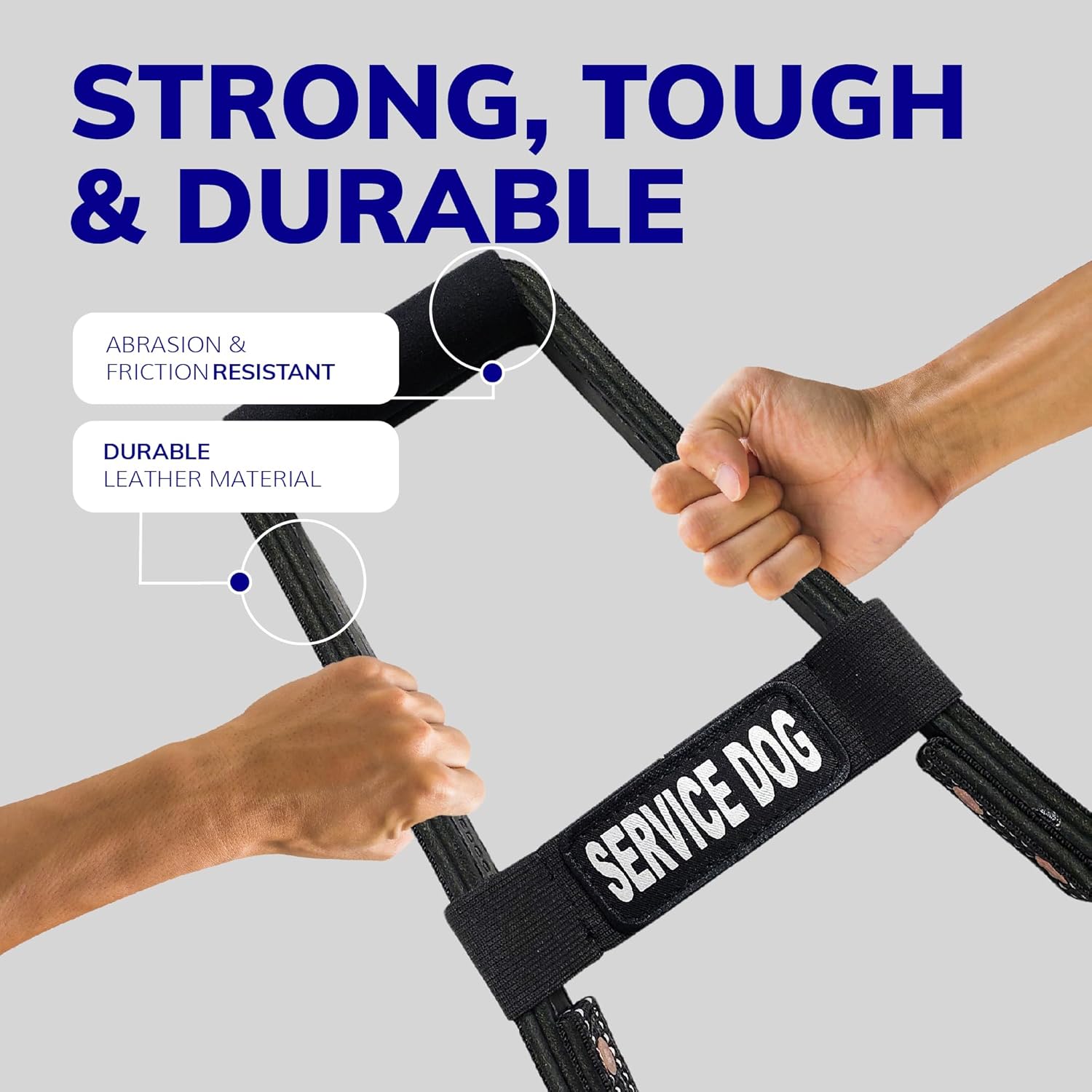 ActiveDogs Leather Bridge Handle - 16" Solid Steel & Leather Service Dog Handle with Easy Snap-On Clips, Reflective ID Band & Neoprene Padded Handle