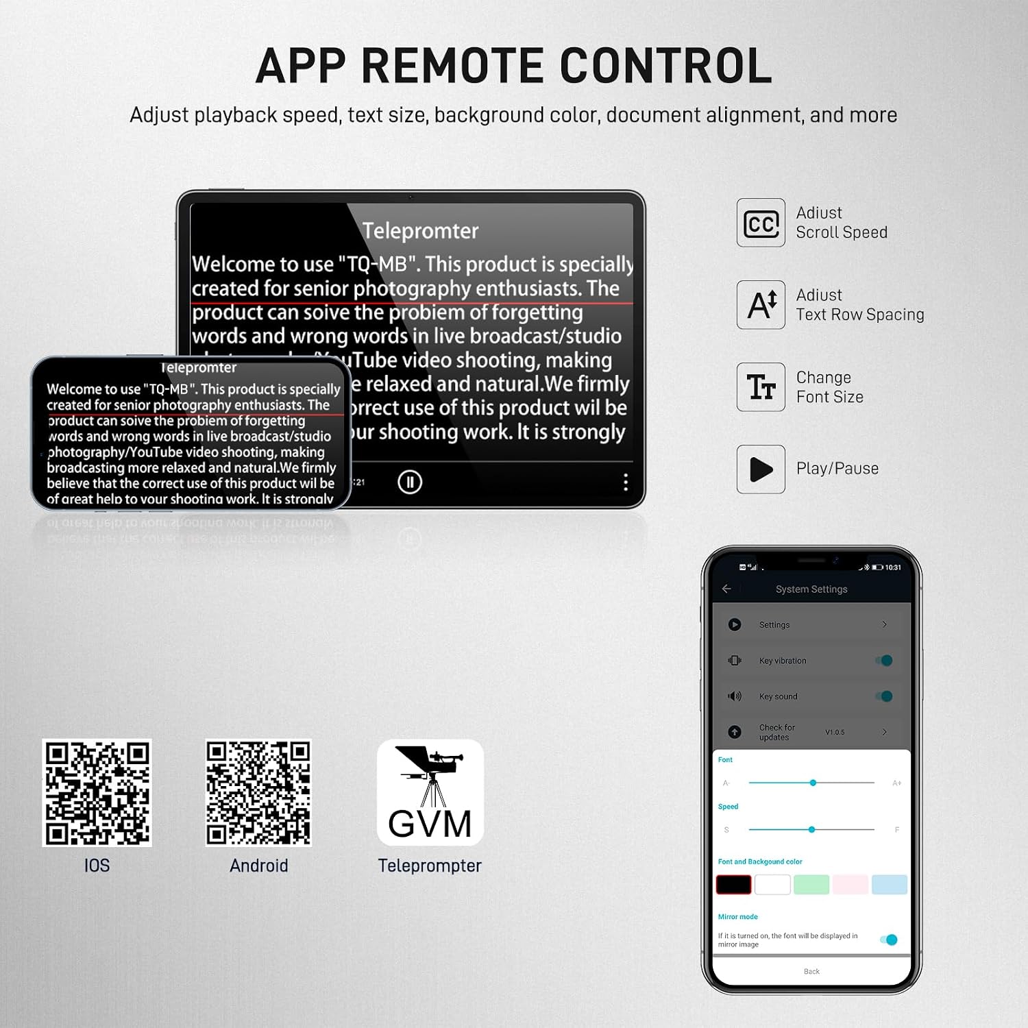 GVM 12" Teleprompter Liftable No Assembly, Teleprompter Kit Aluminum Alloy for DSLR Camera, iPad Tablet & Smartphone, with Remote Control, App Compatible with iOS & Android, for YouTube