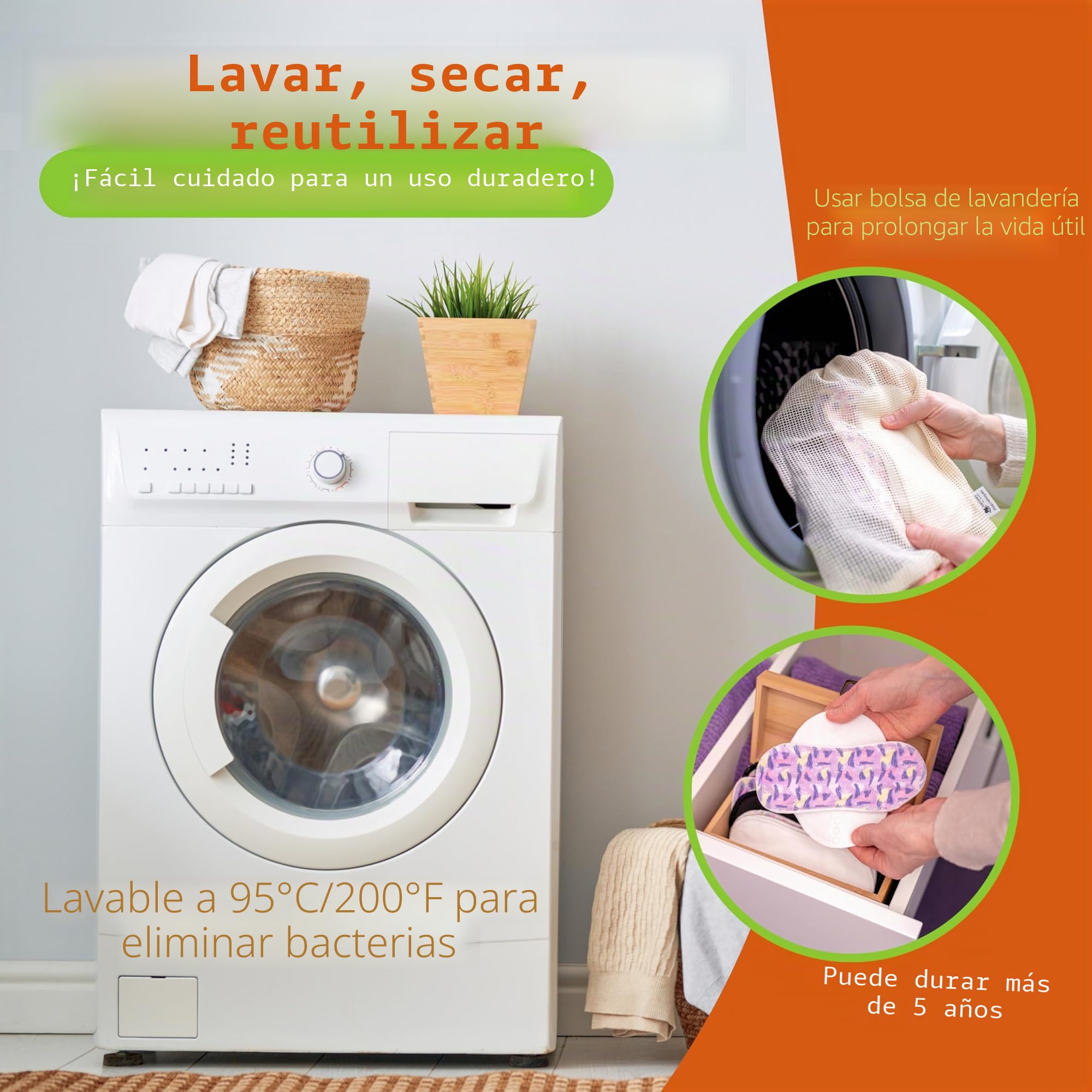 Natissy Compresas Reutilizables de Algodón Orgánico para Mujer y Adolescente, Lavables, Suaves, No Irritantes y Reutilizables - Pack 6 Tallas S+M - Made in EU