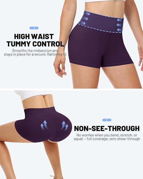 Runhit Spandex Shorts Women Biker Workout Gym Yoga Athletic Running Volleyball Booty Tummy Control High Waisted Soft Compression No See Through 3" M Deep Purple by Runhit - Image 3