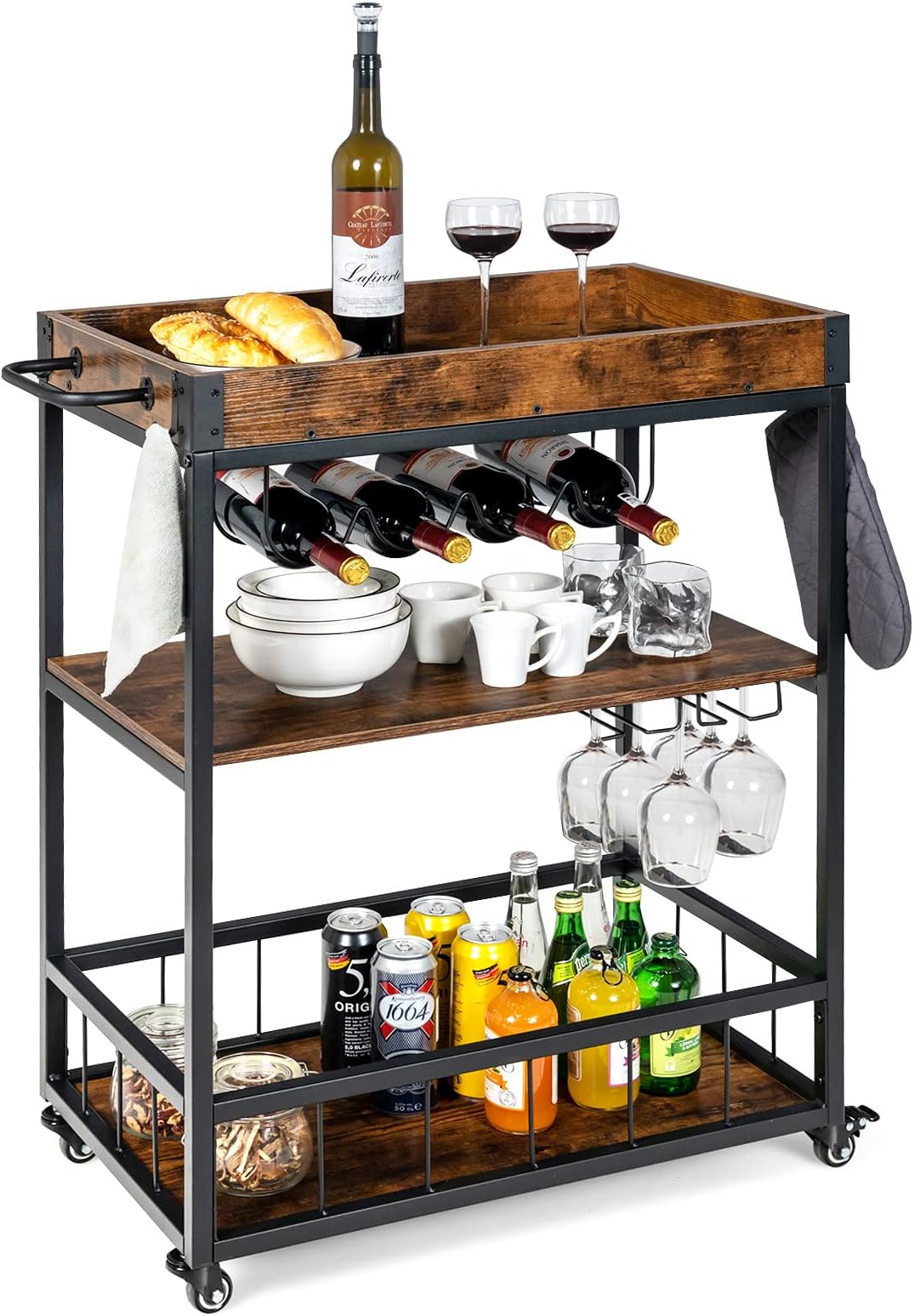 Desserte à Roulettes, Îlot De Cuisine,Avec Tiroir Et Étagères