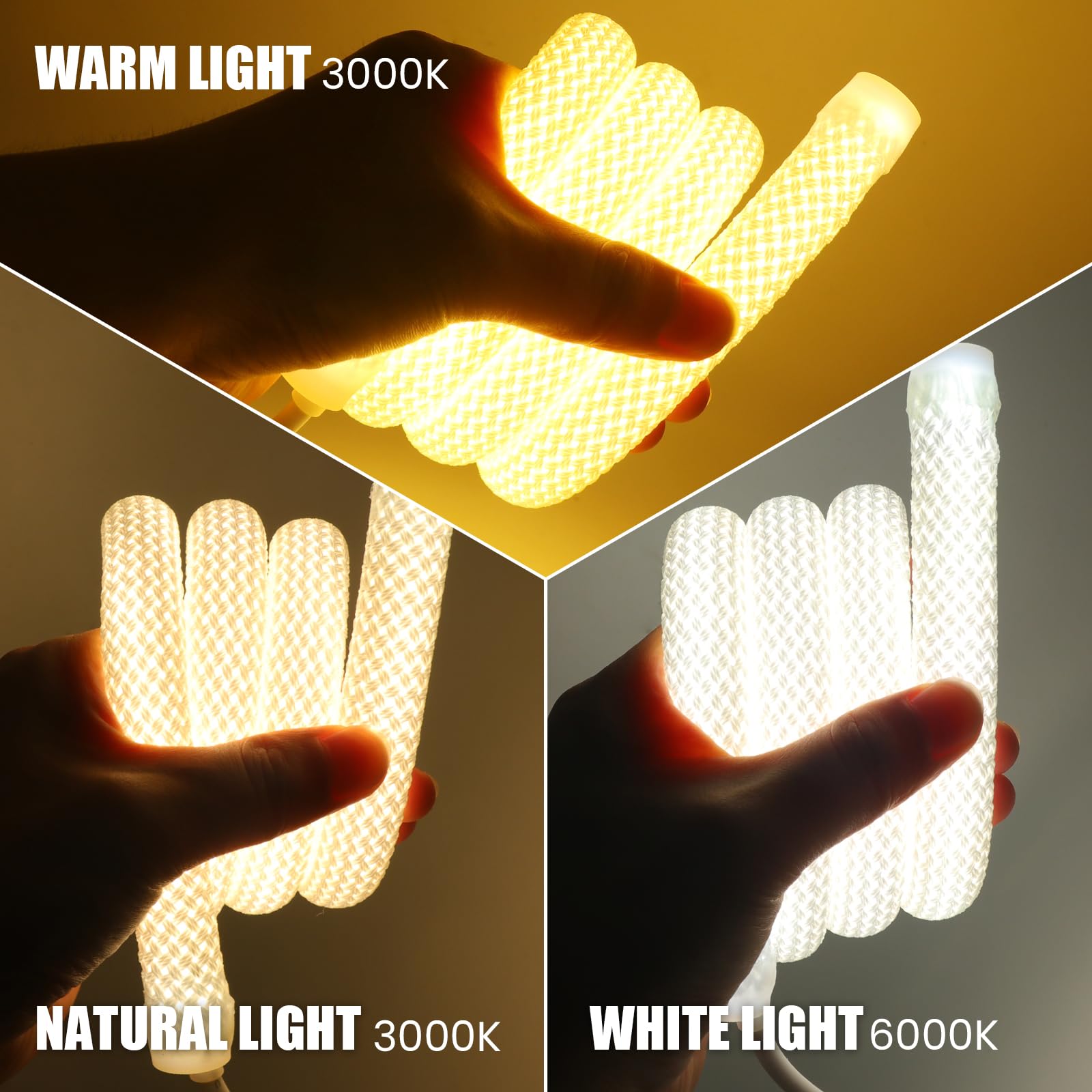 Dimmbare Neon LED Streifen 4M, 360° Rundes Maschenrohr Neon Band, SMD2835 240LEDs/m Warmweiß IP67 Wasserdichtes Schlauch Lichtband mit 24V 3A Adapter für Weihnachten, Innen/Außen Deko