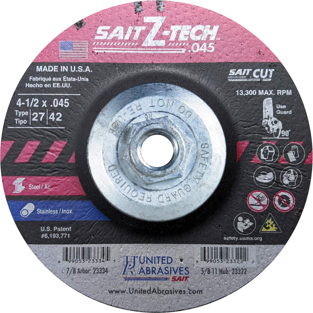 United Abrasives23309 SAIT Z-Tech Type 27 Cutting Wheel (10 Pack), 5 x .045 x 5/8-11"