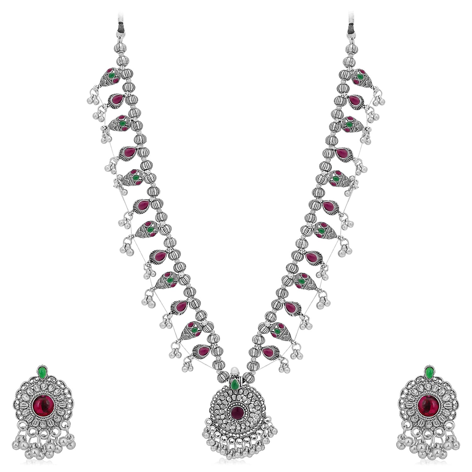Sukkhi Charming Oxidised Colour Stone Long Haram Necklace Set For Women (Ns101583) (Silver) (B0B4WX3X3H) Amazon Price History, Amazon Price Tracker