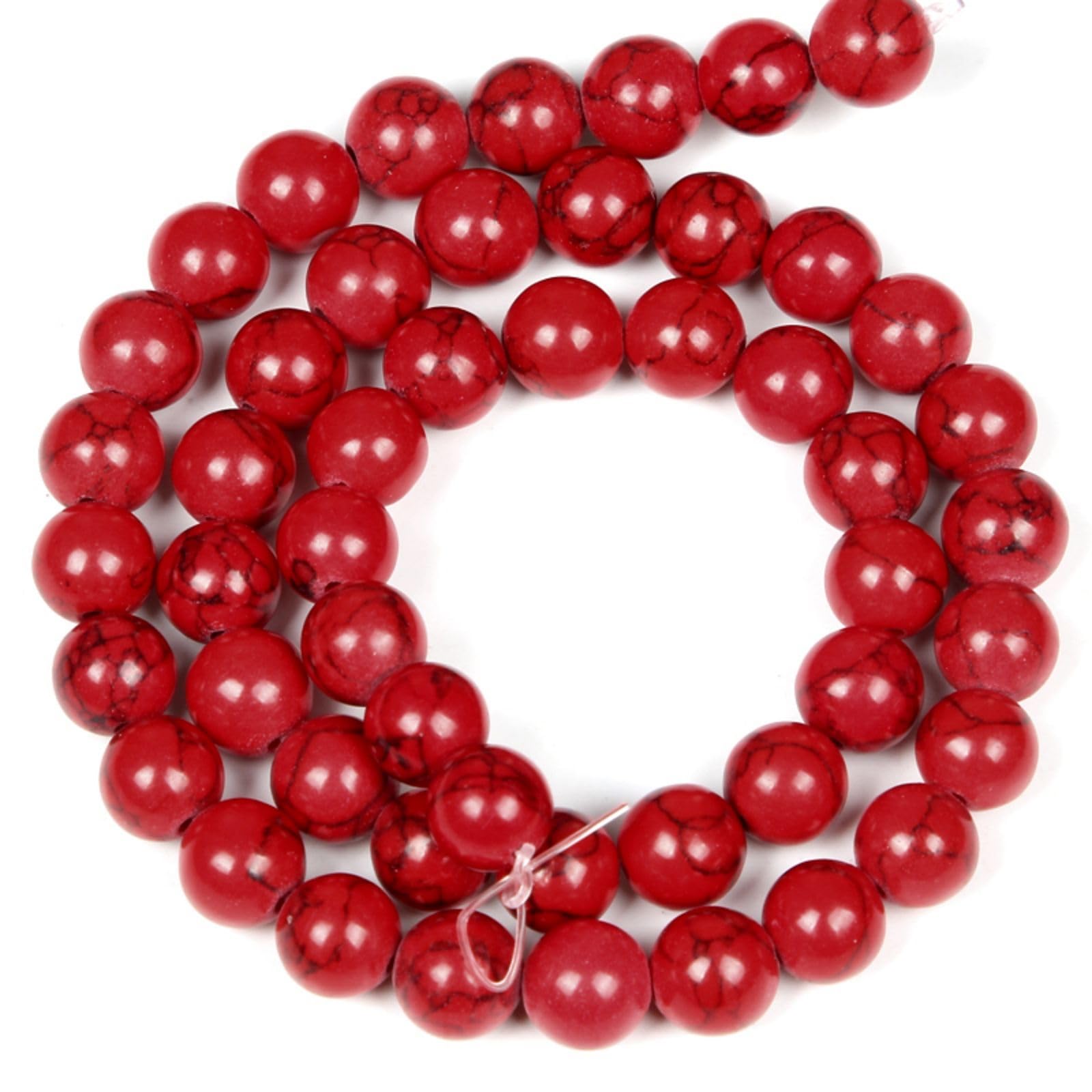 58 perline rotonde in pietra turchese con linea rossa da 6 mm per la creazione di gioielli fai da te, braccialetti e collane.