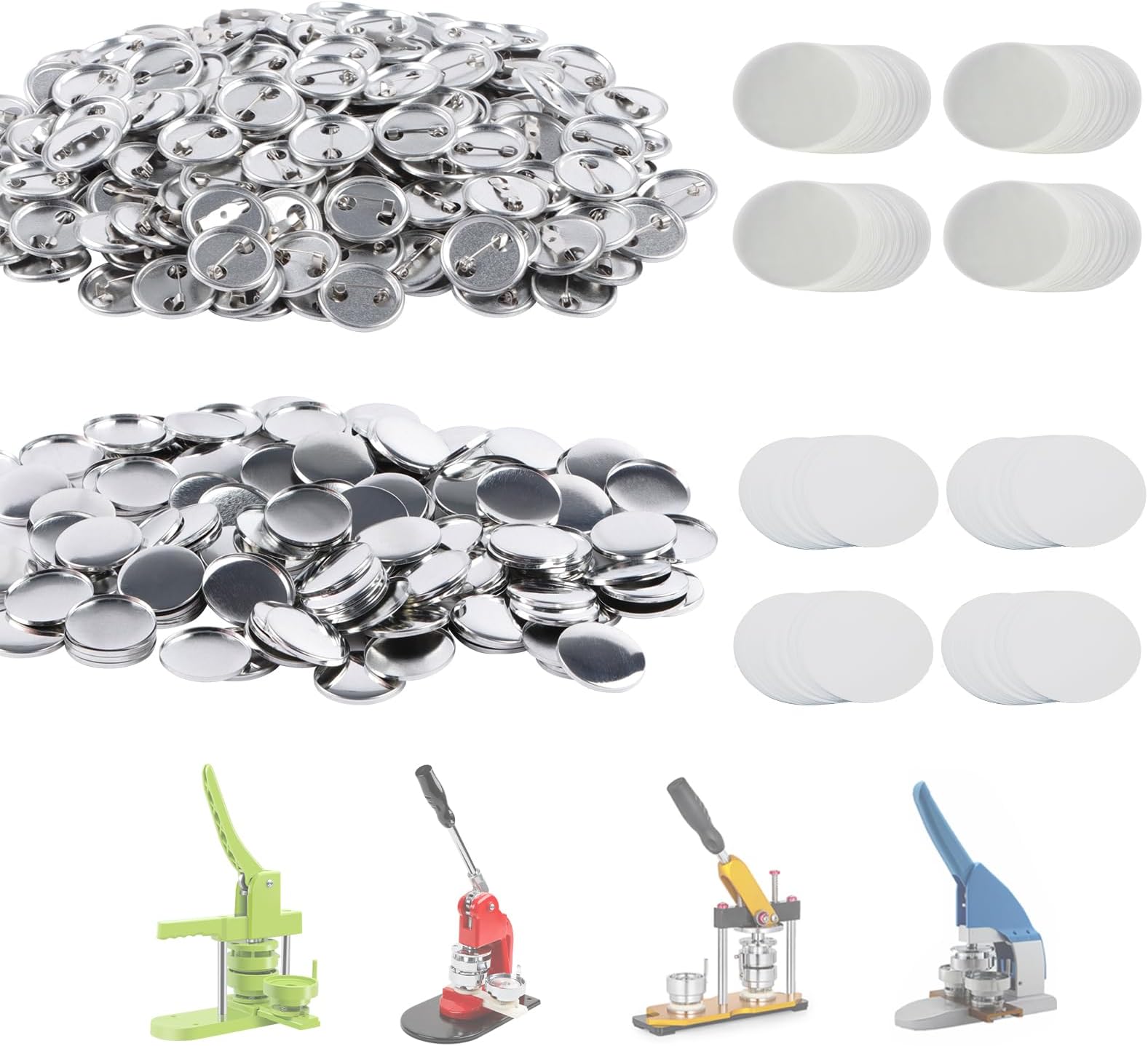 Happizza 500 Sets Metal 25mm(1 inch) Blank Button Supplies Button Parts, 25mm Buttons Parts Badge Kit for Butons Maker Machine, Including Metal Shells Paper&Clear Film