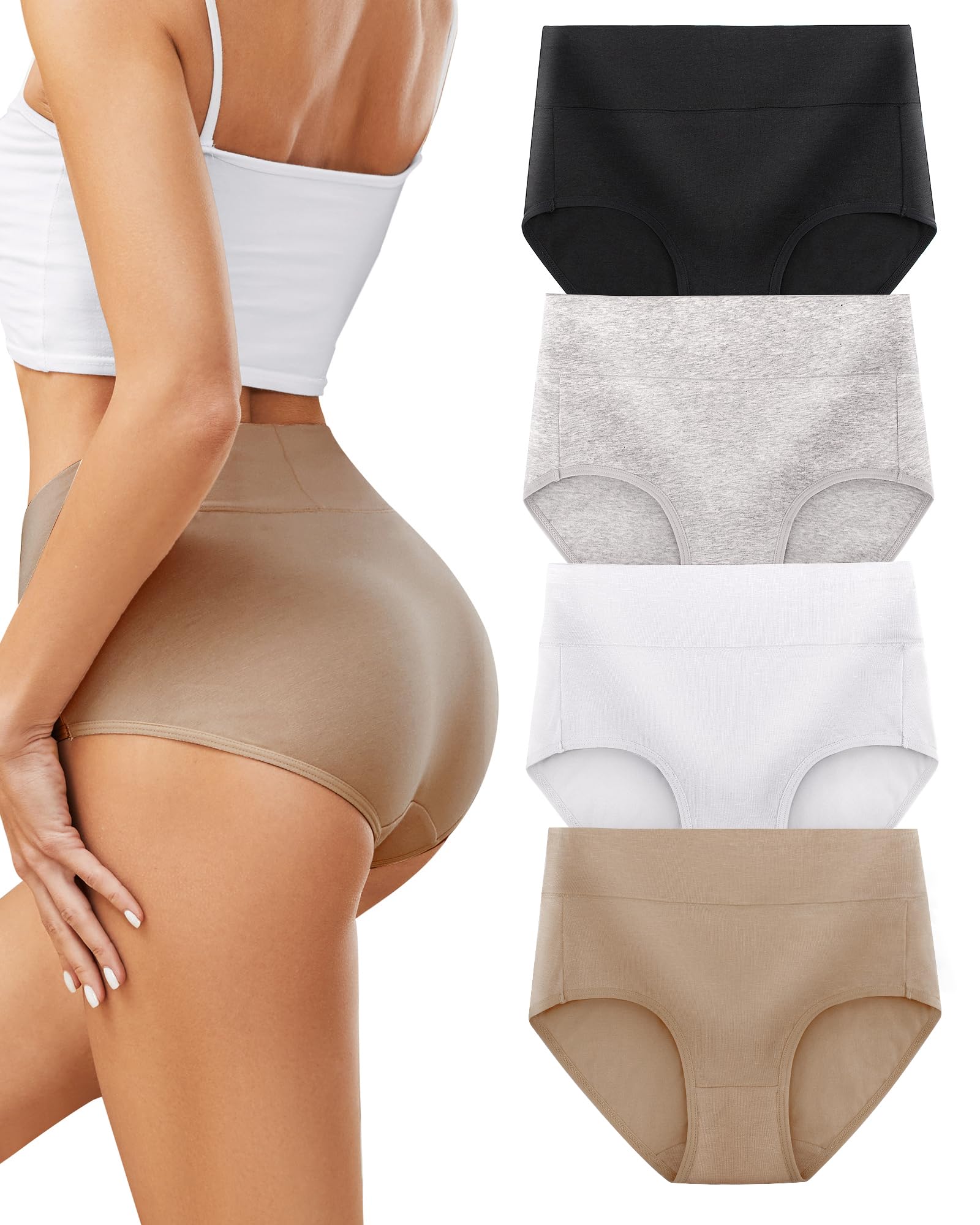 VOENXE Slip Donna Cotone Vita Alta,Mutande Culotte Comode Elastiche,Intimo Mutandine Post Parto,Donna Mutanda Controllo della Pancia,Traspirante Biancheria Women Underwear Pantaloncini,Pacco da 4