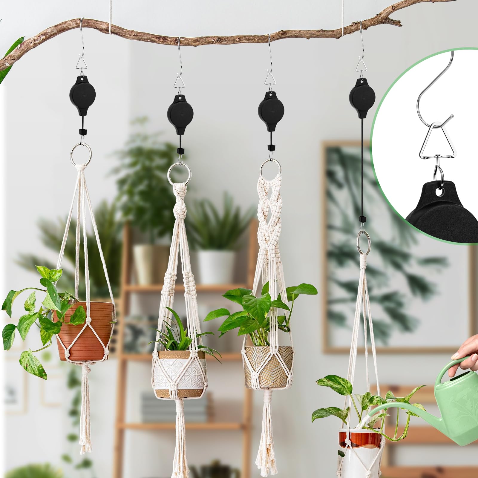 Yotako 3 Pack Hanging Basket Pulley, Heavy Duty Adjustable Plant Pulley  System Retractable Pulley Hook with 3Pcs White Ceiling Hooks and S-Hook for Hanging  Plant Baskets Watering - BigaMart