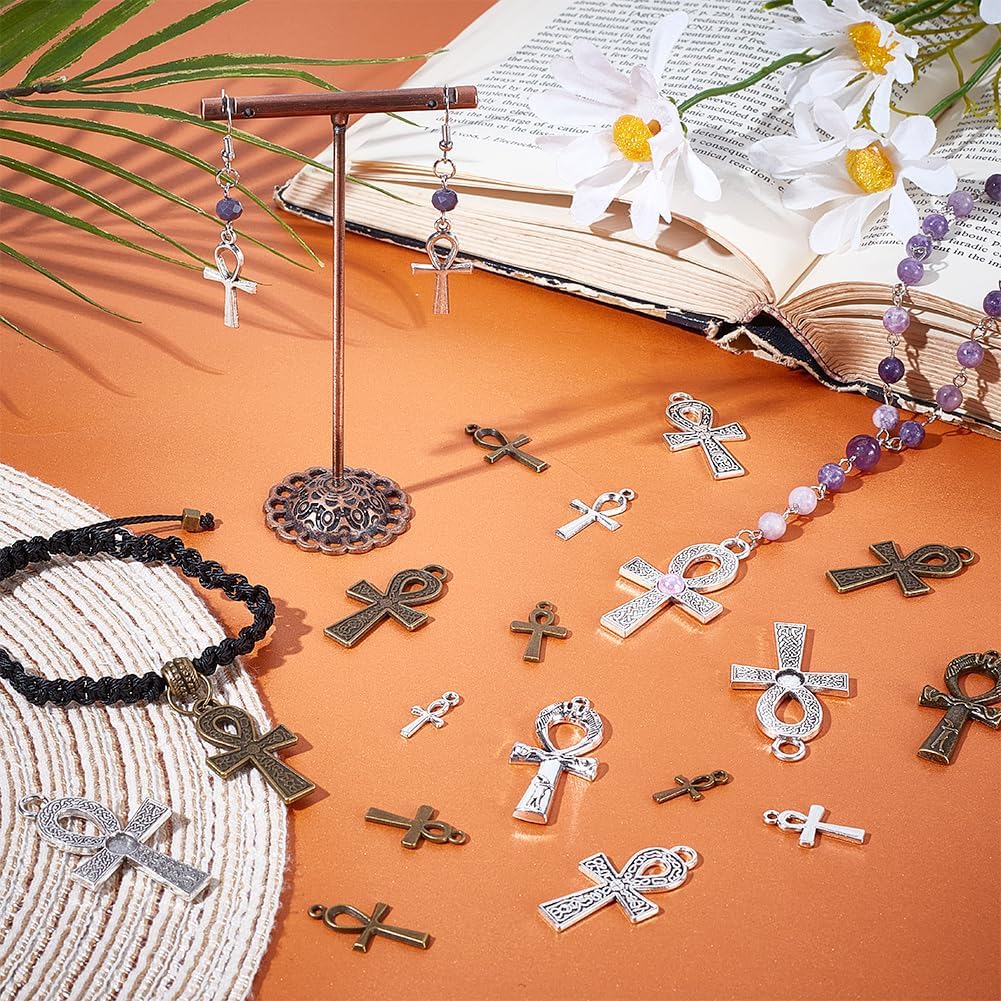 PH PandaHall 60pcs 6 Styles Ankh Cross Charms, 0.71.8 inch Cross Pendants Egyptian Metal Charms Vintage Charms Tibetan Pendants for DIY Crafts Earring Necklace Bracelet Ankle Keychain Jewelry Making - Image 4